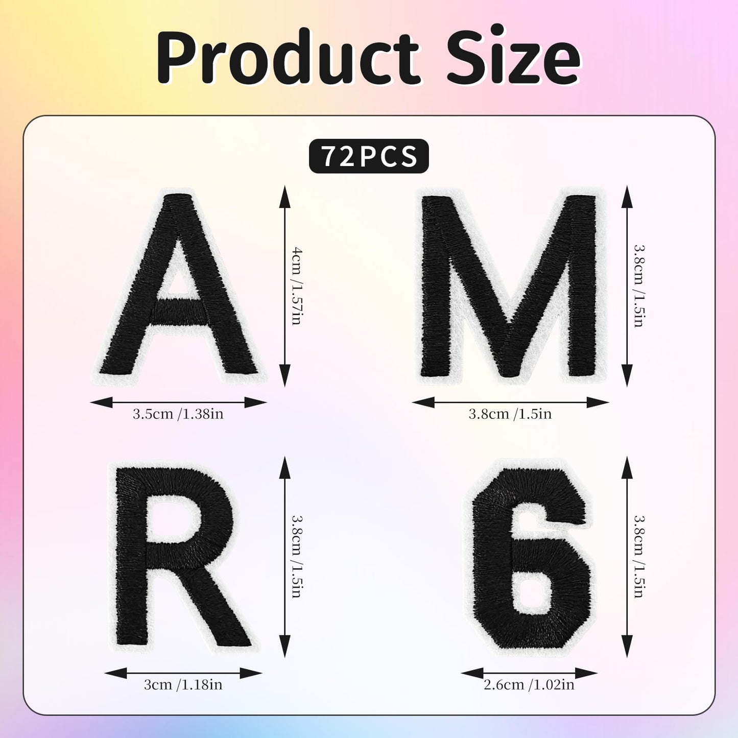72Pcs Iron on Number and Letter Patches, Numbers 0-9, Letters A-Z Embroidered Applique Patches for Clothes, Skirts, Hats, Socks - Black BST220