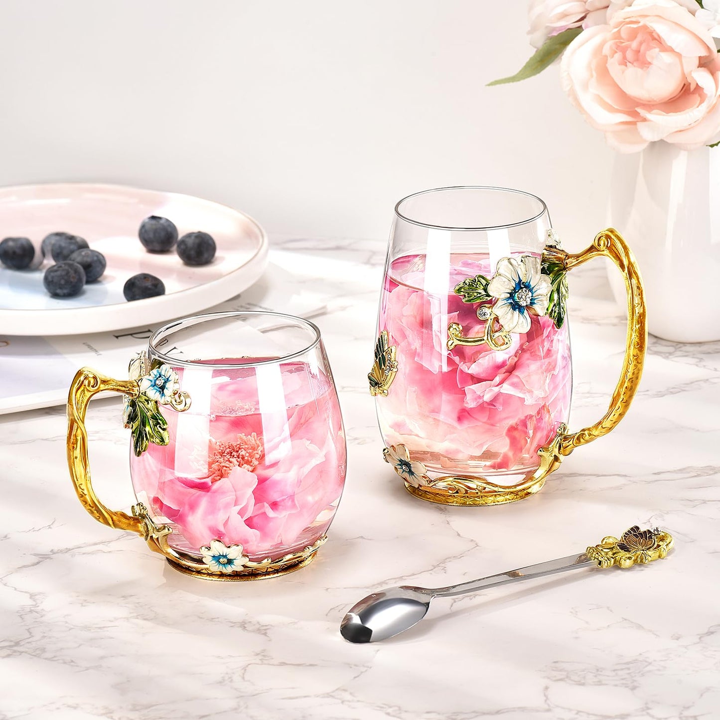 Wisolt Birthday Gifts for Women Mothers Day Gifts for Her Mom Grandma Teacher Friend Anniversary Christmas Valentines Day Glass Coffee Mug with Spoon BST326H