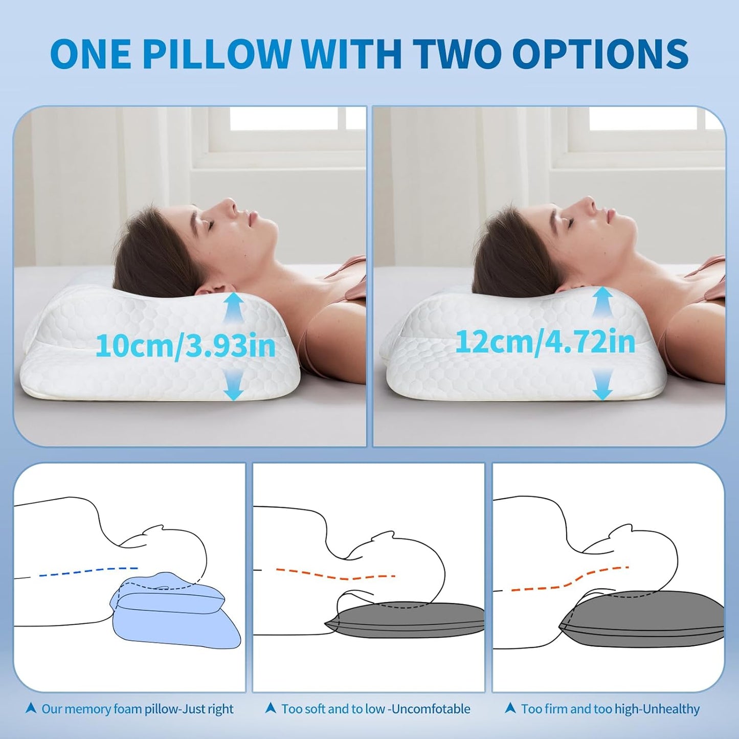 Ear Piercing Pillow for Side Sleepers — Cooling Fabric & AirCell Memory Foam Ear-Hole Side-Sleeper Pillow for CNH & Ear Pain Relief | Ergonomic Butterfly Contour, Removable Cover, Hypoallergenic BST326H
