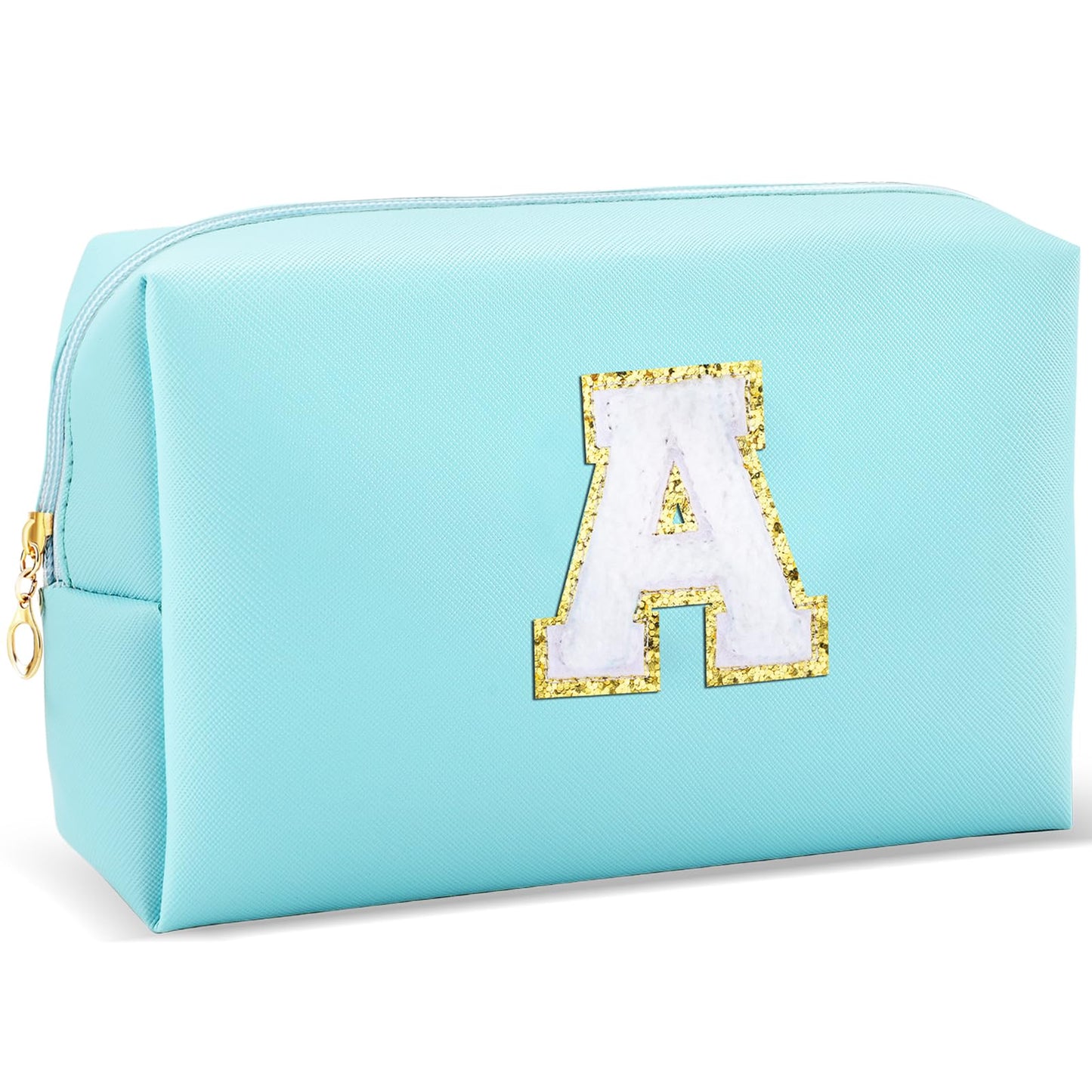 URSKYTOUS Gifts for Girls Initial Makeup Bag Personalized Cosmetic Bag with Zipper Cute Travel Toiletry Bag Waterproof PU Preppy Makeup Pouch Birthday Gift for Teen Girls Women(Blue P) BST326L