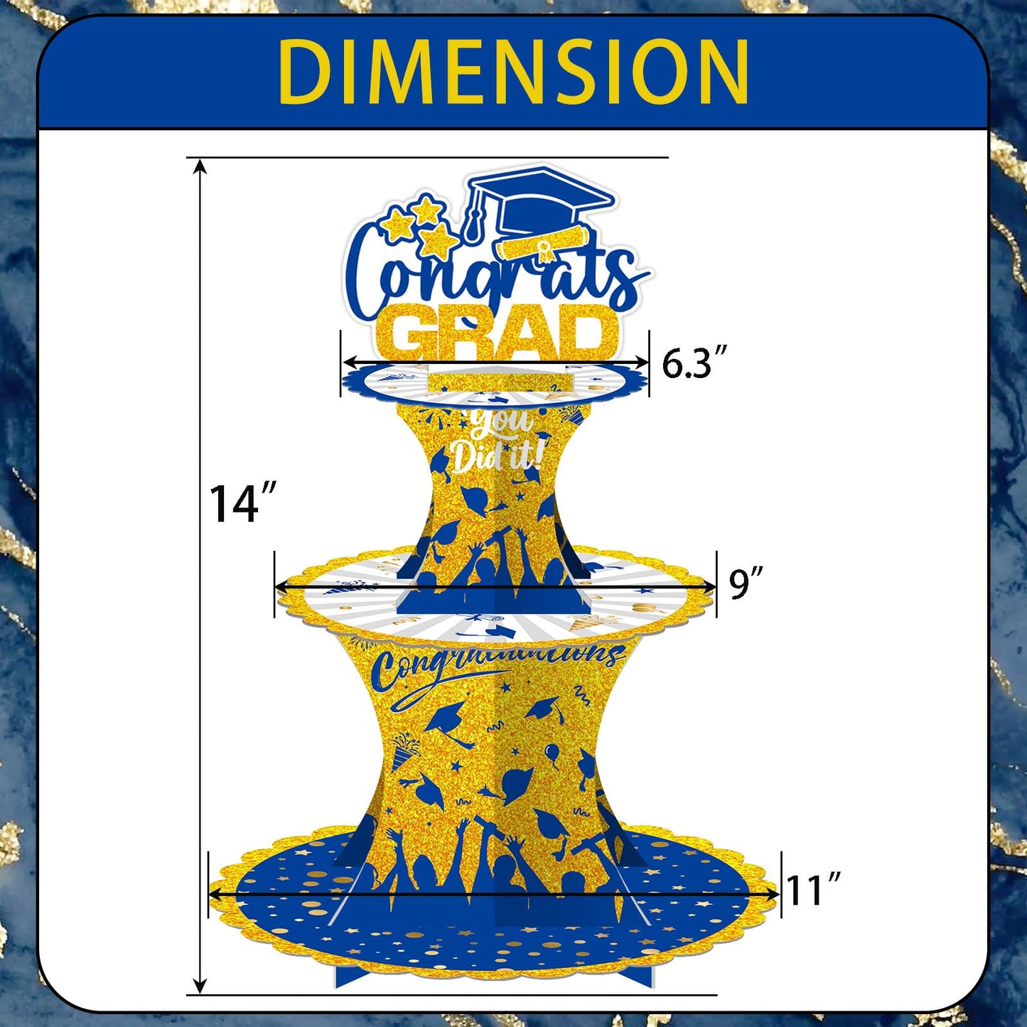 Graduation Cupcake Stand Decoration, 3 Tier Congrats Grad Party Cupcake Holder Tower, Cardboard Grad Theme Dessert Cookies Stand for Graduation Party Supplies Favors (Black & Gold) BST220