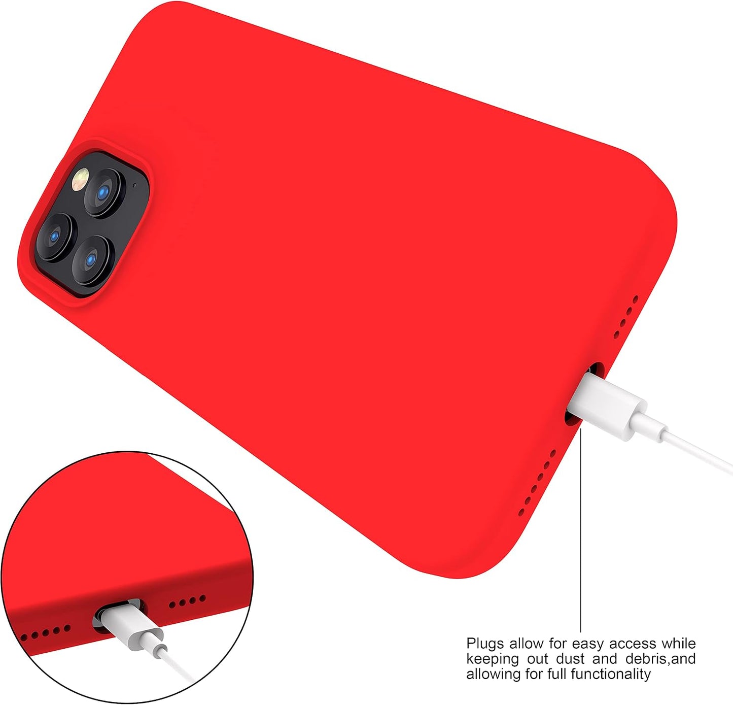 MXX Silicone Case for iPhone 13 Pro Max, W/Screen & Camera Lens Protector, Phone Cover Soft Anti-Scratch Microfiber Lining, Liquid Gel Finish Coating Full-Body Protective 6.7" (Red) WN420
