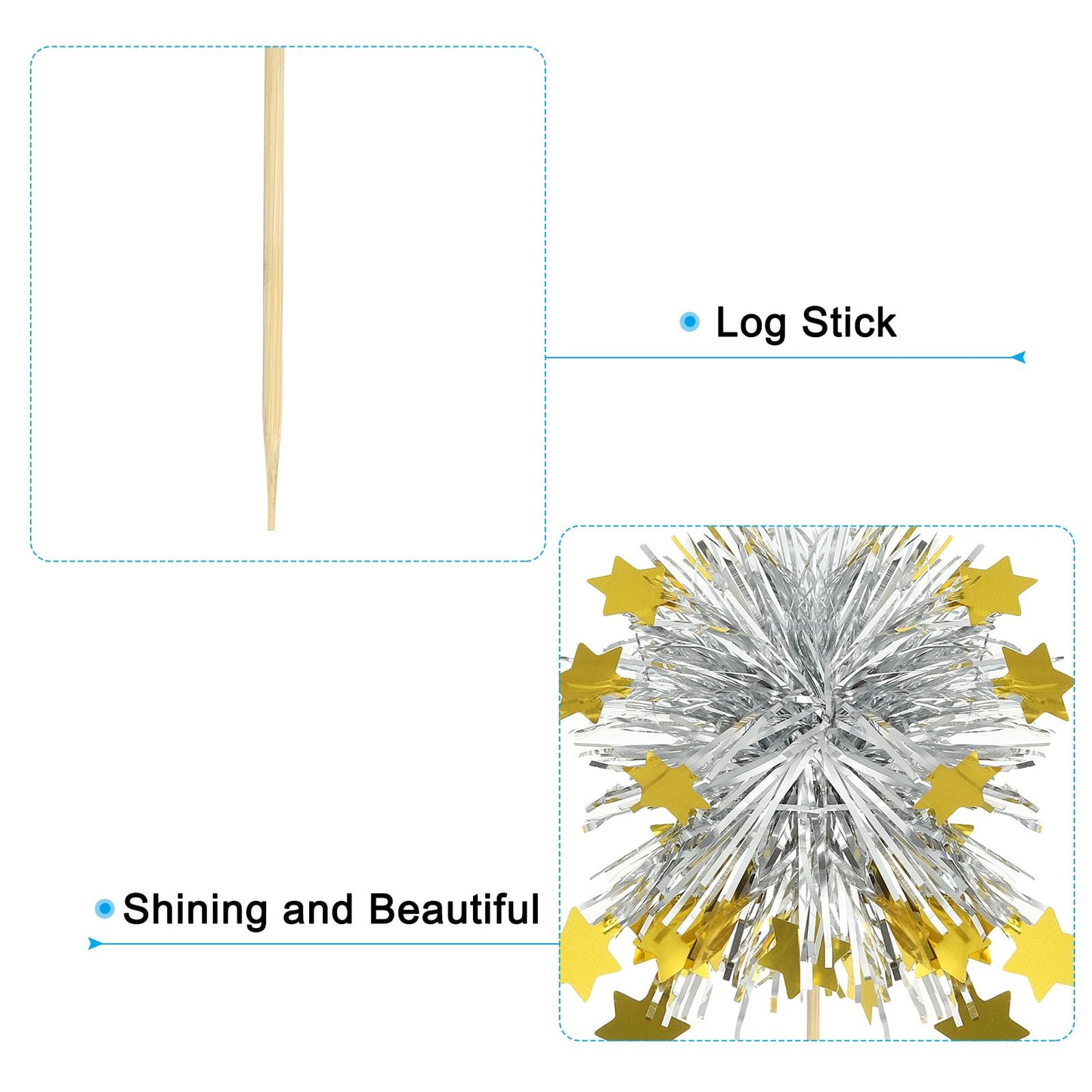 PATIKIL Firework Cupcake Toppers, 50 Pcs Sparkle Tinsel Snow Cupcake Picks Birthday Party Graduation Wedding Foil Decor Cocktail Food Fruit Toothpicks Christmas, Red BST326H