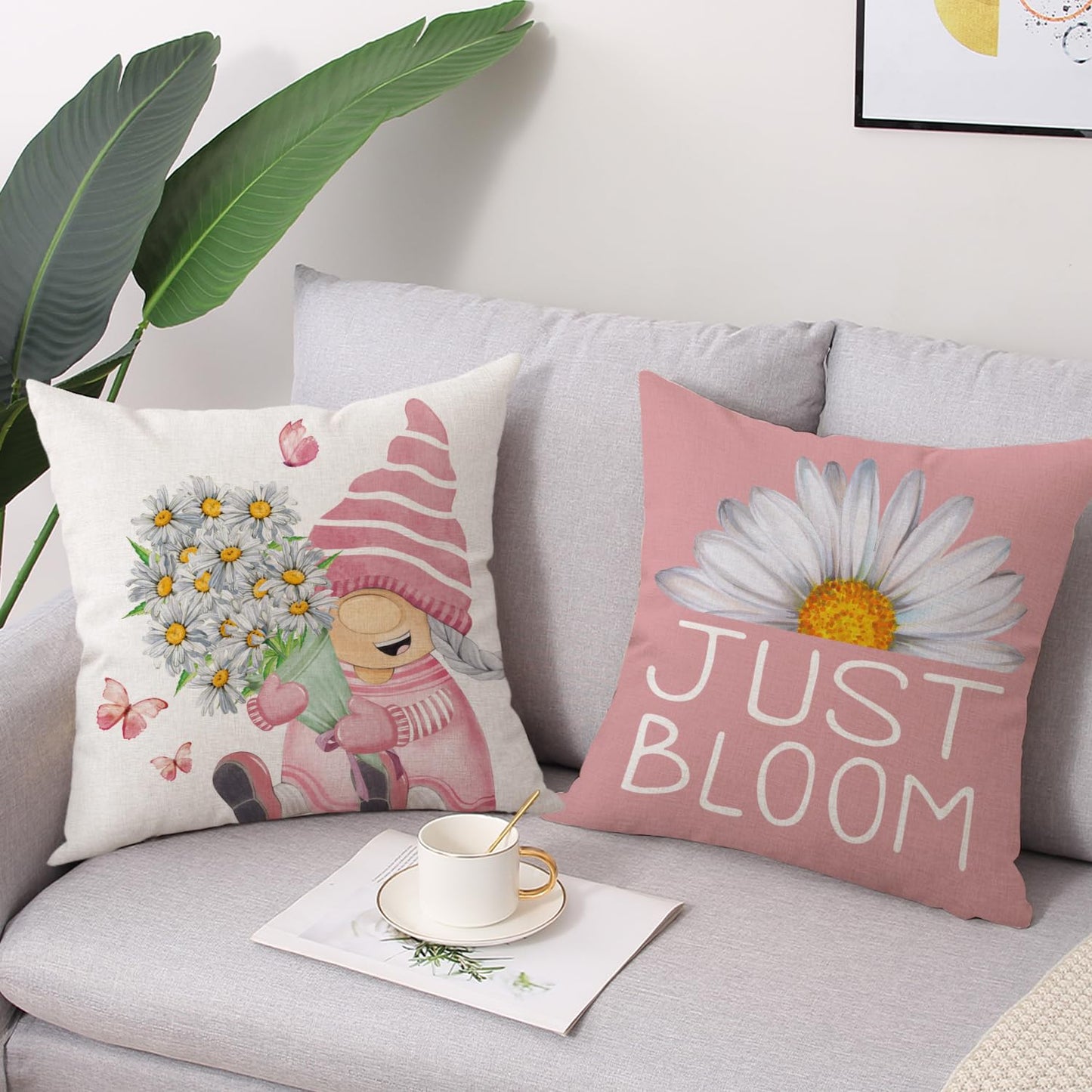 Spring Easter Pillow Covers 18x18 Set of 2 Rabbit Bunny Carrot Truck Spring Flowers Decorative Throw Pillow Covers for Home Office Sofa Bed Couch BST326L