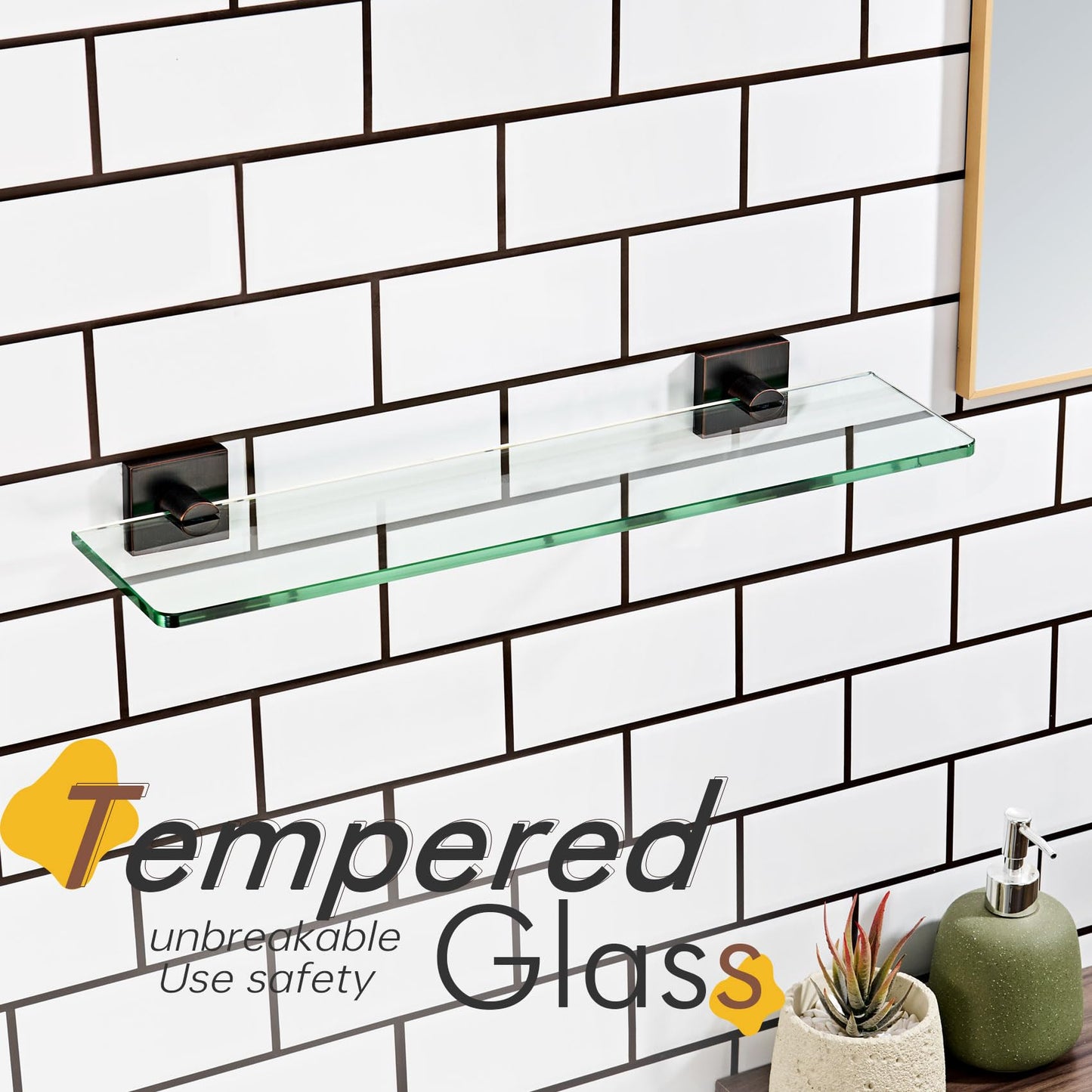 KOKOSIRI Glass Shelf for Bathrooms Floating Shelves Wall Mount 16-Inch for Shower Storage Kitchen Rack, 2 Pack Brushed Stainless Steel B1107BR-L16-P2 BST202
