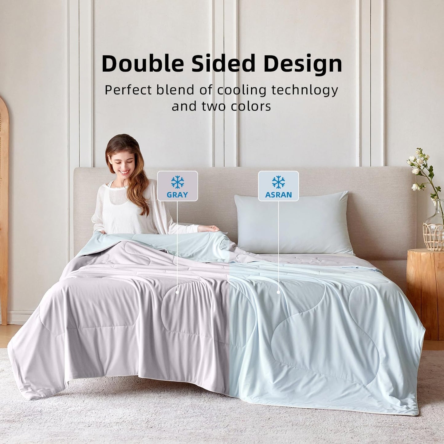 Cooling Comforter, Cold Blankets for Hot Sleepers and Night Sweats, Washable Lightweight Comforter，Smooth, Breathable, Soft and Comfortable (Gray Blue, Queen) BST202