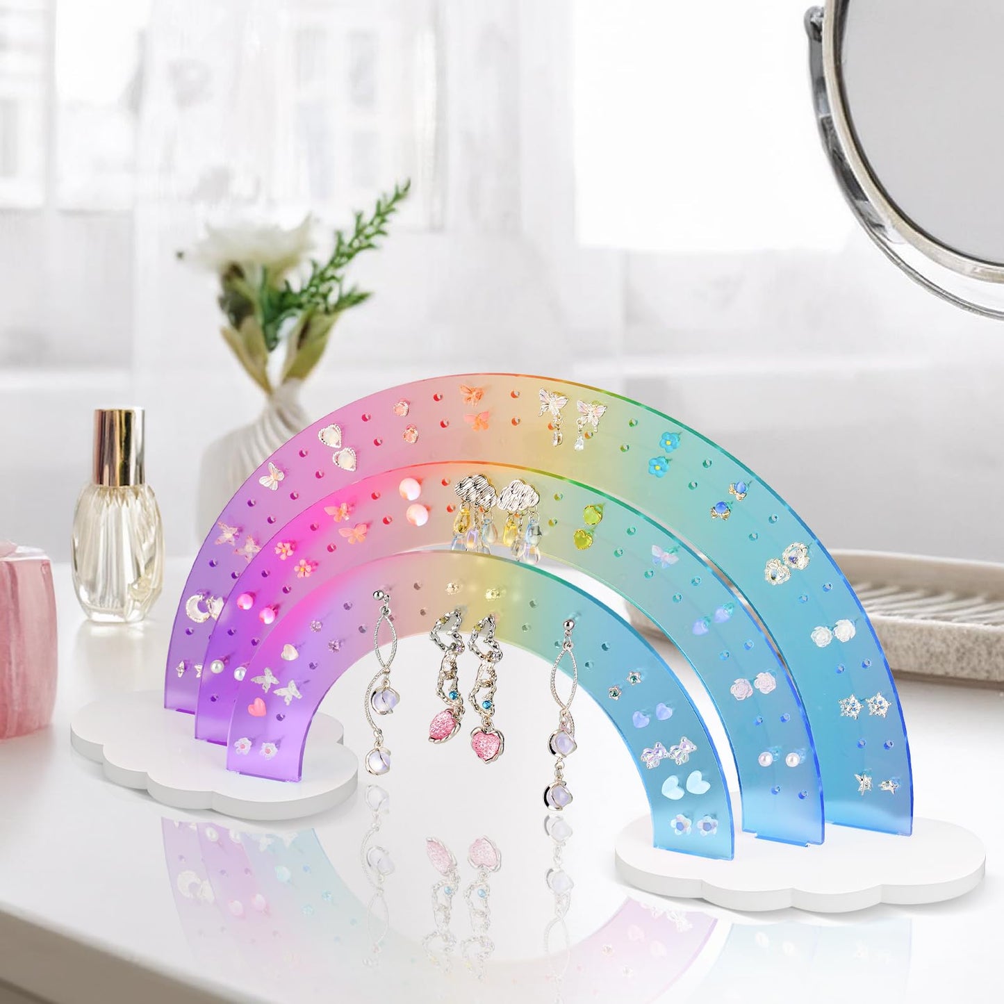 NiHome Earring Organizer Holder, 3-Tier 140 Holes Display, Iridescent | Lightweight Sturdy Fade-Resistant Vanity and Bathroom Storage Detachable Easy Assembly Travel-Friendly Design BST326H