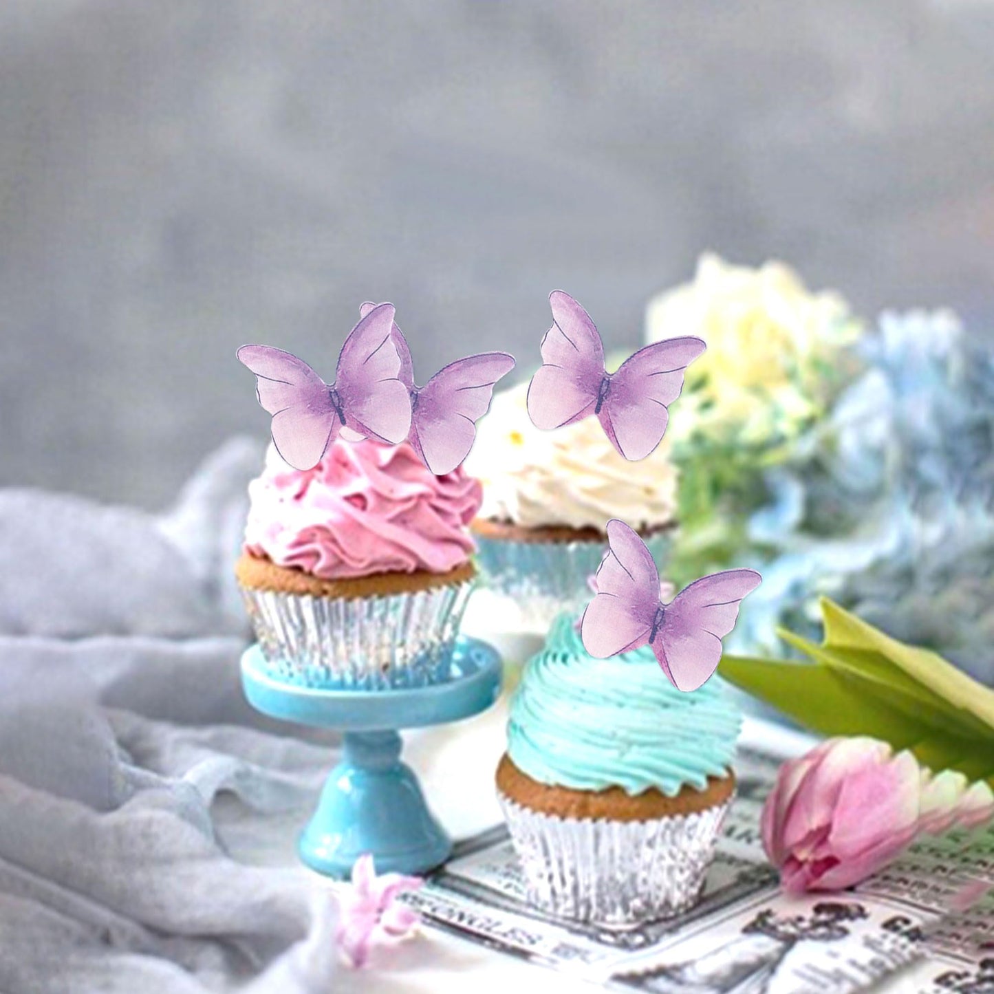 Edible Butterflies for Cake Decorating, Rainbow edible Butterfly Cake Toppers and Cupcake Toppers, Edible Wafer Paper Butterflies Set of 48 Rainbow Cake Food Decorations (5Colors-1) BST326L