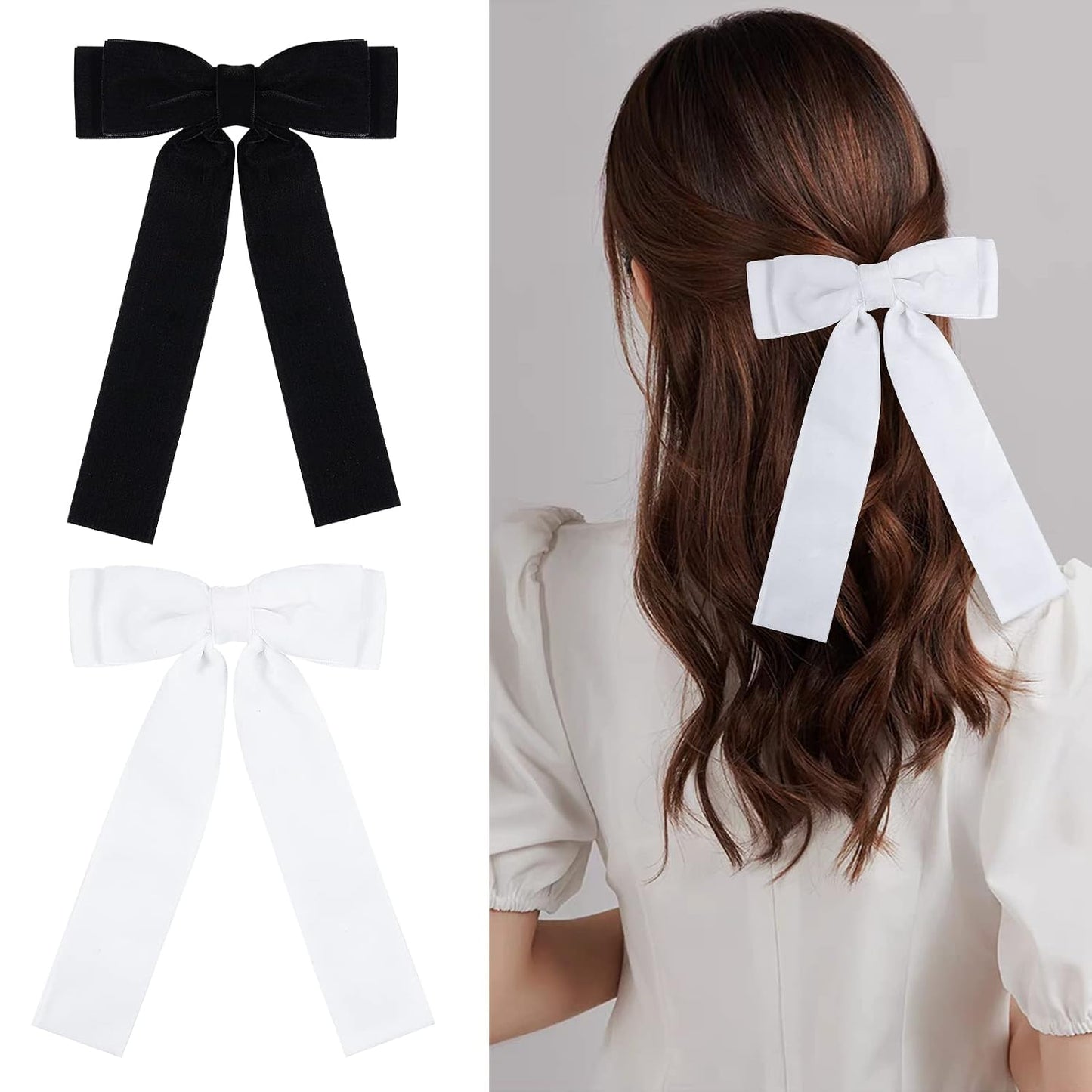 Velvet Bow Hair Ties, Classy Women Girls Hair Styling Accessories, Gift Hair Bows Cute Hair Clips for Mom Women Girl Stuff, Elegant Headdress Decor, Back to School Outfits, Black and White WN420