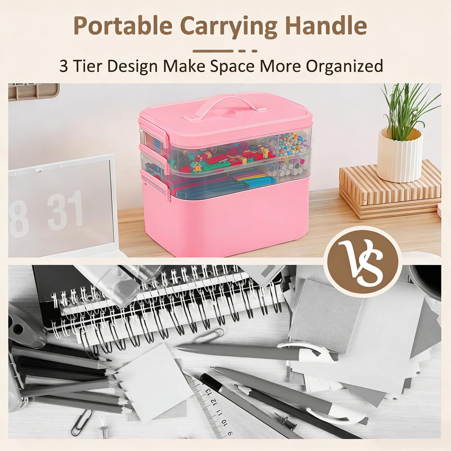 Gifhomfix 4-Layer Plastic Craft Organizers and Storage Box with Removable Trays, Storage Containers with lids and Handle, Art Supply Storage Organizer for Organizing Bead, Sewing, Tool（Green） BST220