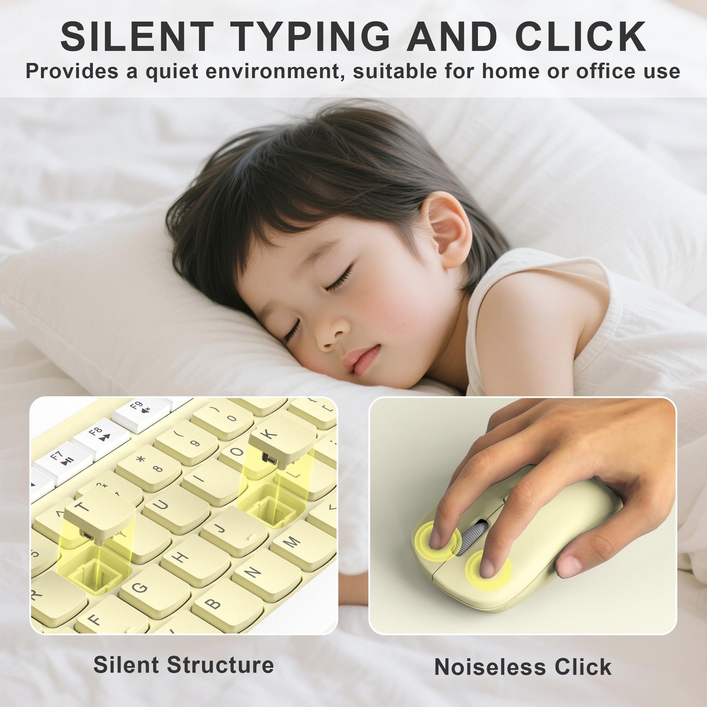 Wireless Keyboard and Mouse Combo, Full-Sized Wireless Keyboard and Adjustable DPI Mouse, 2.4GHz USB Receiver, Silent Keyboard and Mouse for PC, Windows, MAC, Desktop, Laptop (Avocado Green)