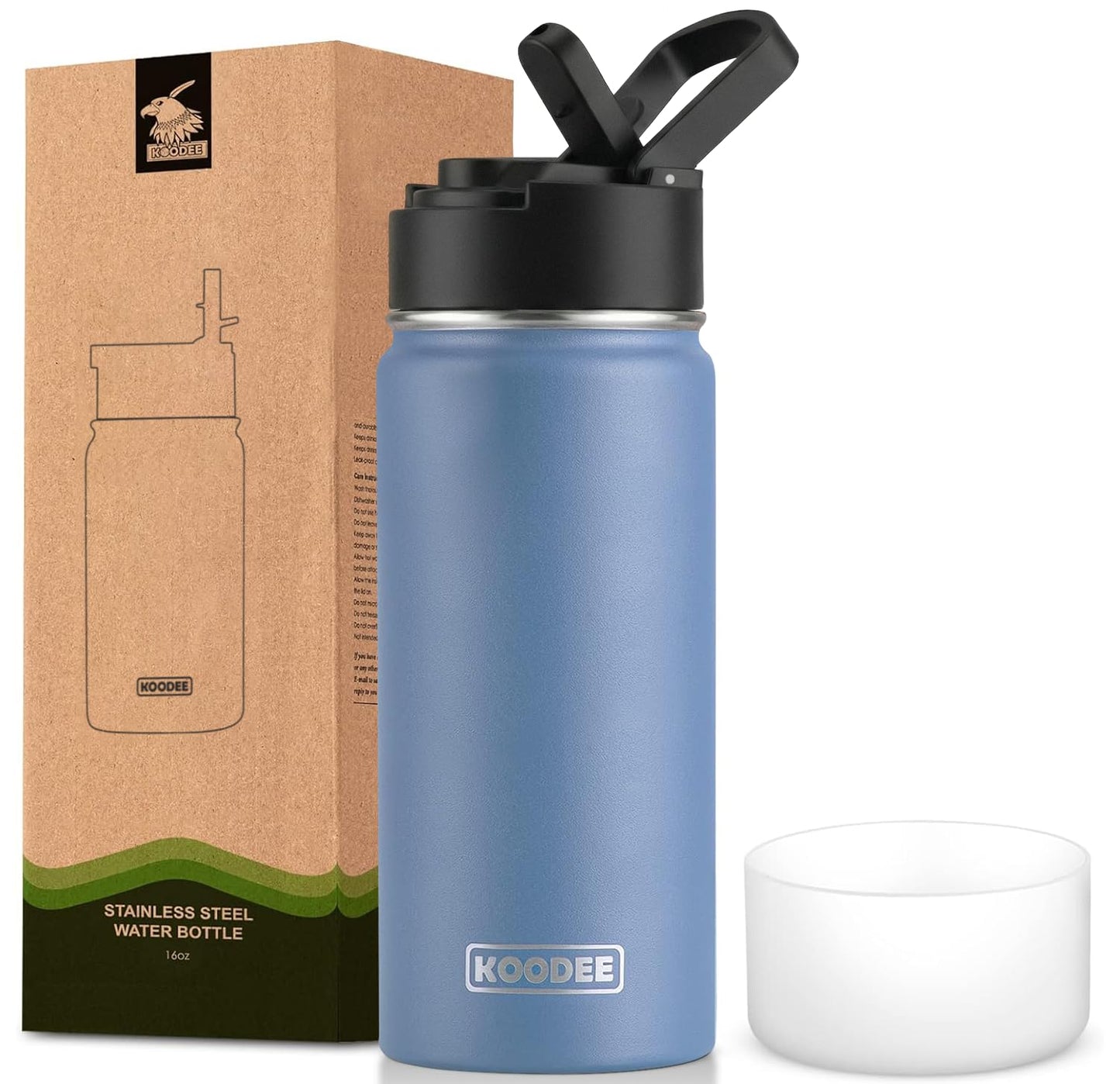 koodee Water Bottle-12 oz Stainless Steel Double Wall Vacuum Insulated Water Bottle for School-Wide Mouth Flask with Straw Lid (Teal) BST220