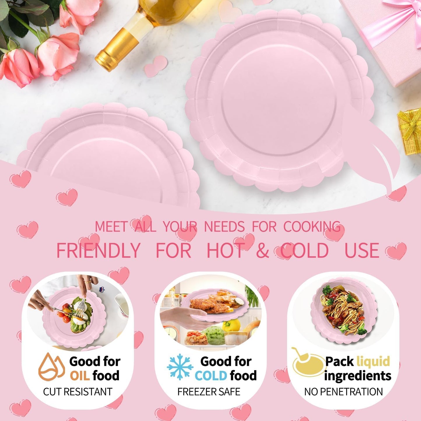 100 Pcs White Paper Plates and Napkins, 50 Pcs Guest White Party Supplies Including Scalloped Plates and Napkins for Independence Day Weddings, Parties BST326L
