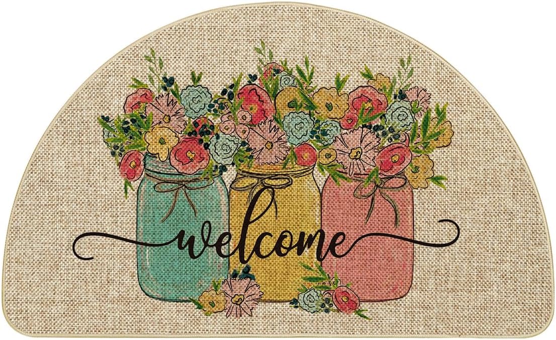 Artoid Mode Vase Hello Spring Semicircular Doormat, Seasonal Summer Low-Profile Yard Floor Switch Mat for Indoor Outdoor 17 x 29 Inch BST202