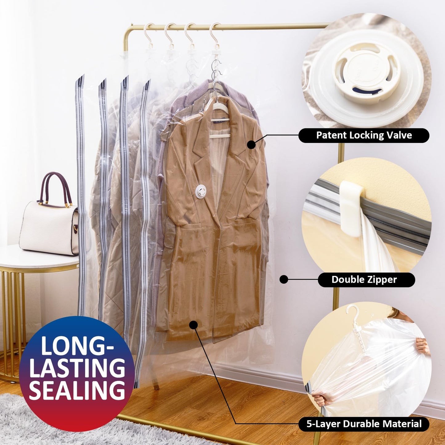 Hanging Vacuum Storage Bags, 6 Pack Hanging Storage Bags for Clothes With Electric Pump N27