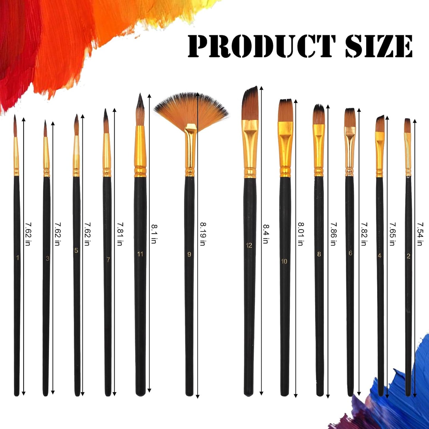 12 Pcs Artist Paint Brushes Set, Professional Watercolor Brushes with Round, Detail, Dagger & Wide Flat for Acrylic, Oil, Gouache, Ink Painting BST326L