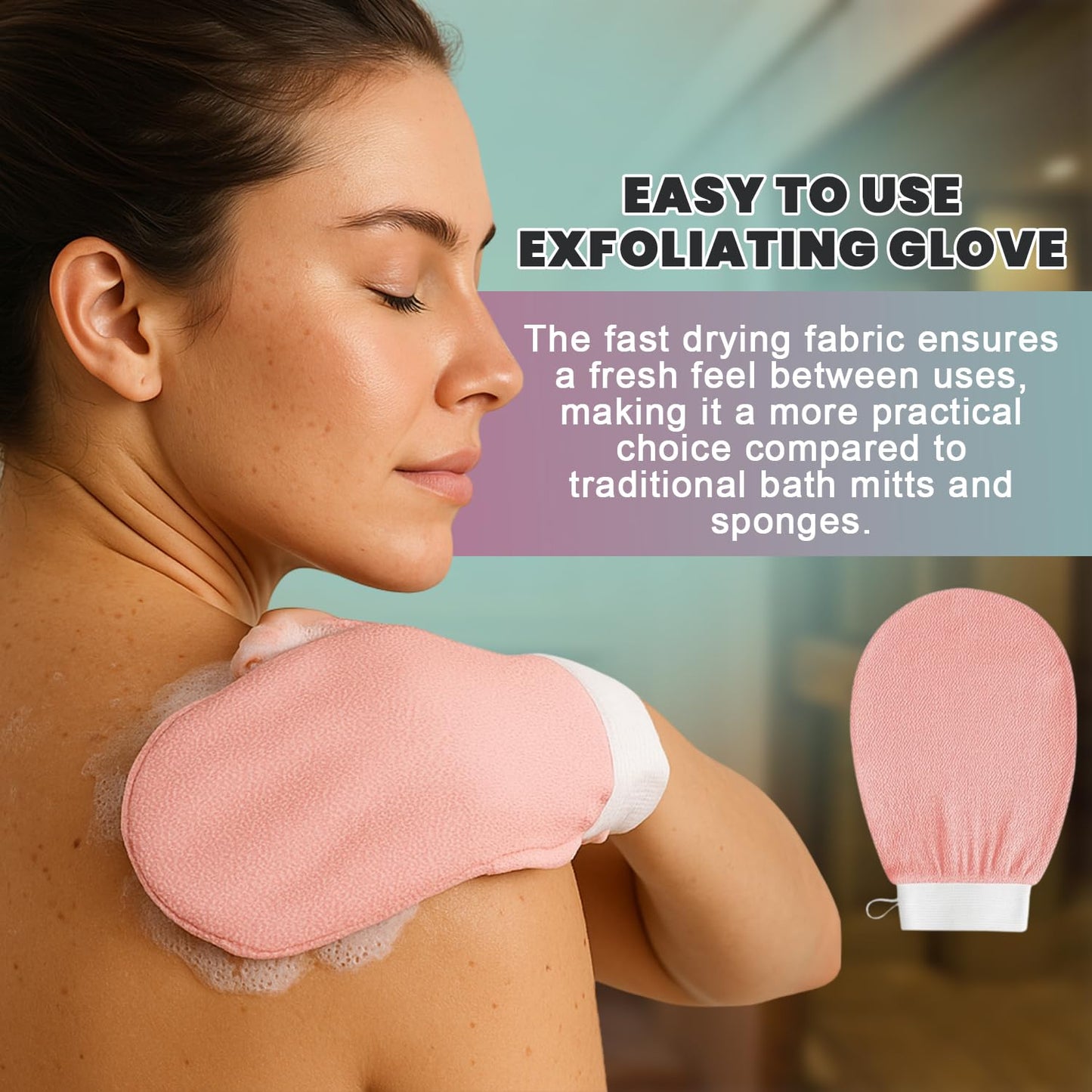 Exfoliating Glove Pack of 2 – Deep Cleaning Exfoliating Body Scrubber- Exfoliating Gloves for Shower for Smooth Radiant Skin – Dead Skin Remover & Body Scrub Mitt for Skin Cell Renewal WN420