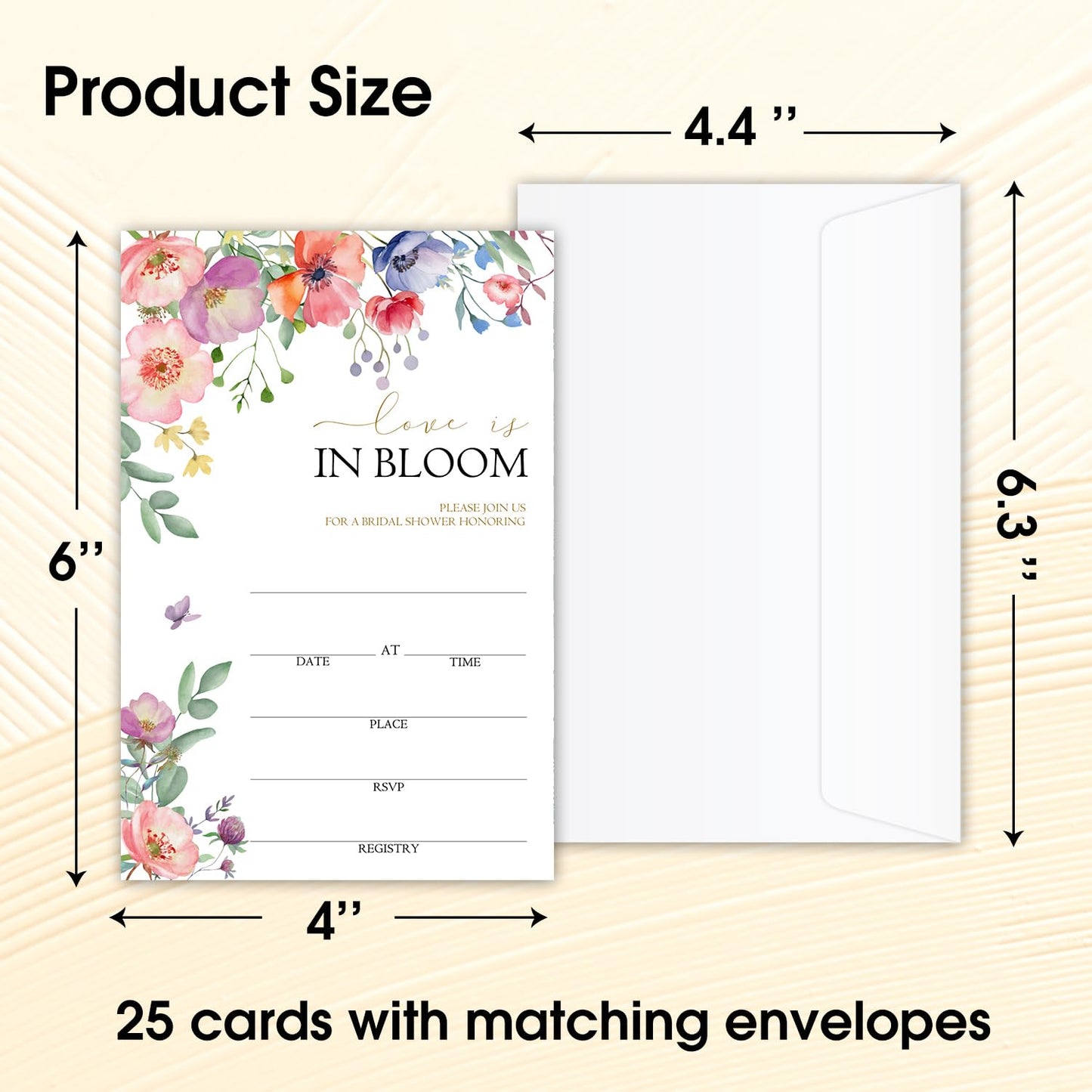 50 Years Anniversary Bridal Shower Invitations Cards, Set of 25 Gold Foil Floral Fill in Style 50th Year Wedding Invites Cards with Envelopes for Couples Marriage Party Supplies-T05 WN420