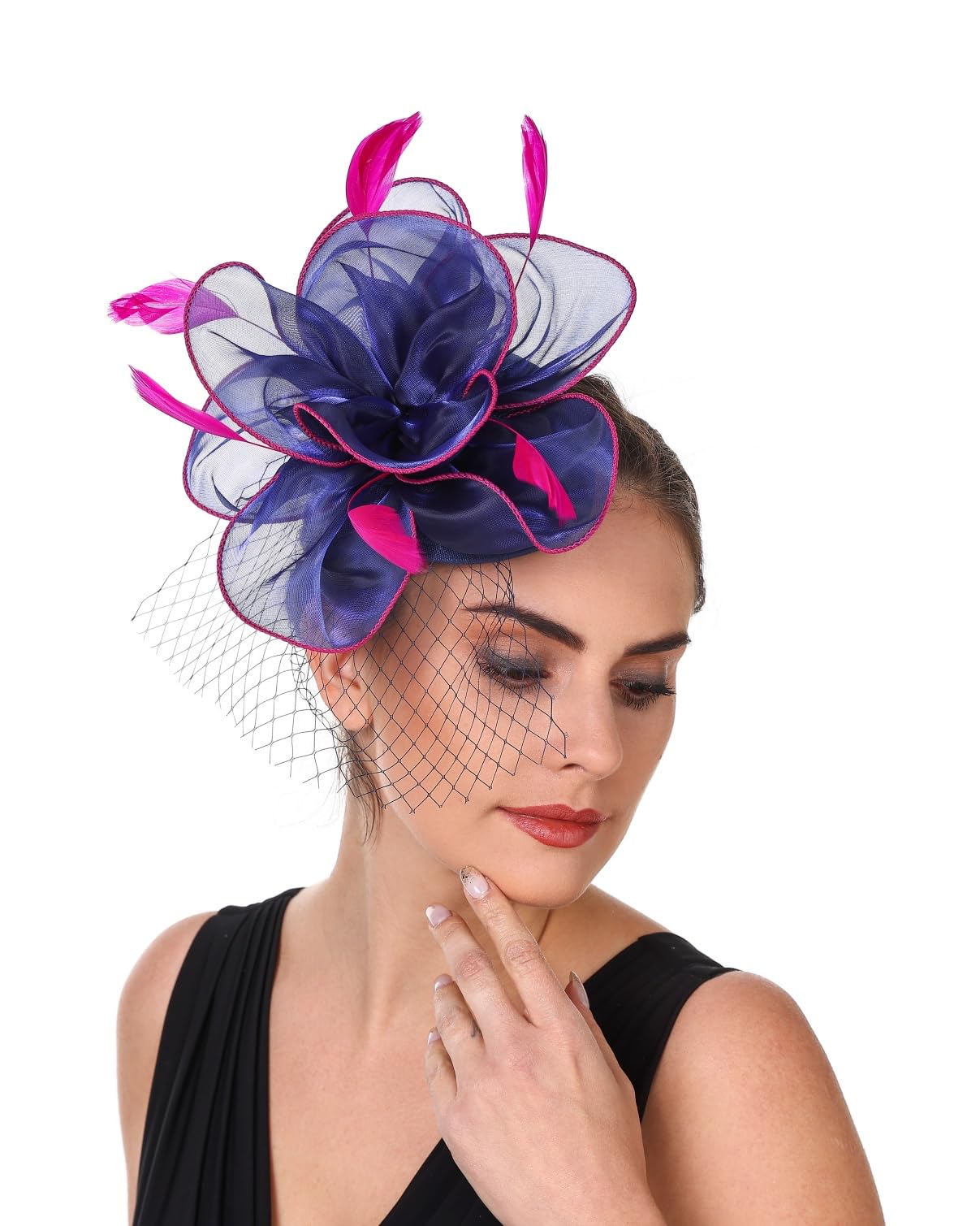 SAFERIN Fascinators Hat Flower Mesh Ribbons Feathers on a Headband and a Clip Tea Party Headwear for Girls and Women WN420