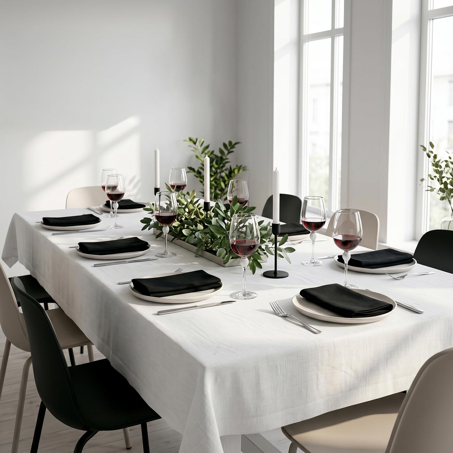 Solino Home 100% Linen Square Placemats White, Fete 14 x 14 in, Set of 4 | Square Table Mats square place settings for daily and festive dining; neatly mitered corners; Pure Linen; OEKO-TEX Certified BST326SOLH