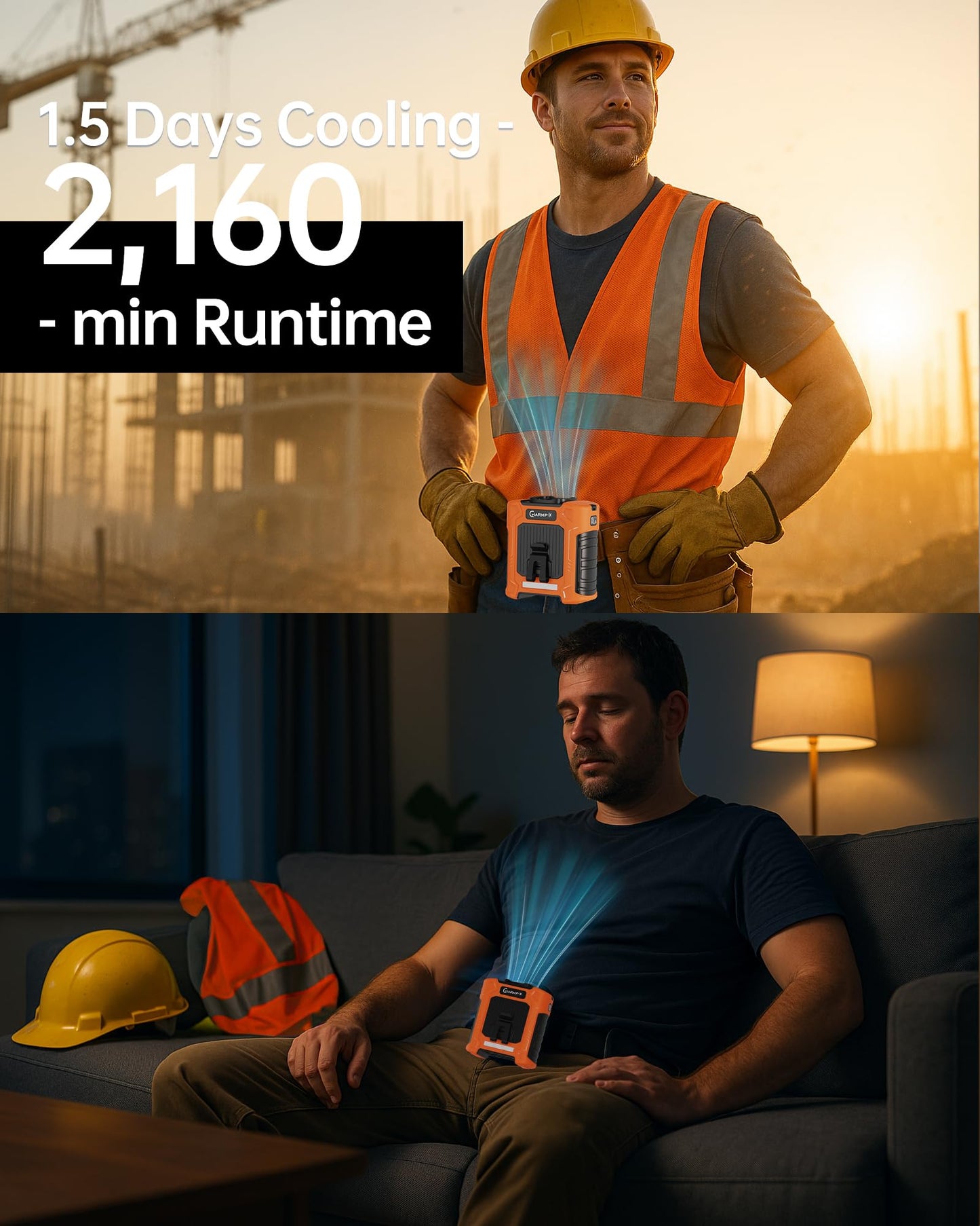 Portable Waist Fan - 6000mAh Battery, 3 Speeds, Strong Airflow, Up to 16 Hours Working Time, Portable Hands-Free Cooling Belt Clip Fan for Construction Workers, Couriers, and Campers BST202