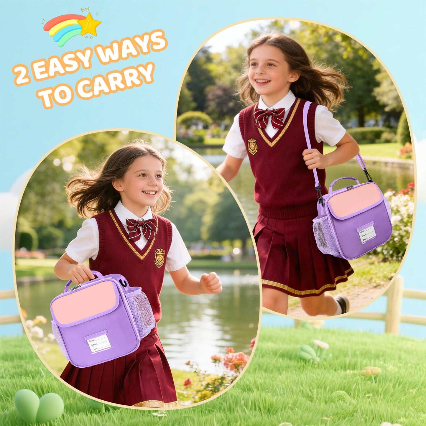 Lunch Bag for Kids Insulated Lunch Boxe for Boys Girls Small Reusable Cooler Tote Lunchbag Back to School Cute Lunchbox for Teens (light blue) WN420