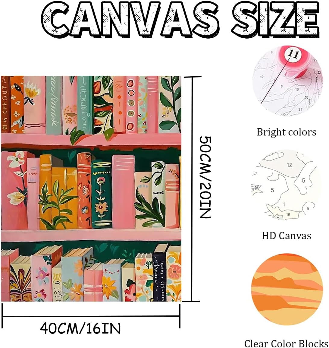 Mosaflare Bookshelf Paint by Numbers for Adults Beginner 16X20 inch | Adult Paint by Number Kits on Canvas, DIY Acrylic Oil Easy Painting by Numbers for Home Wall Decor (Without Frame) BST326L