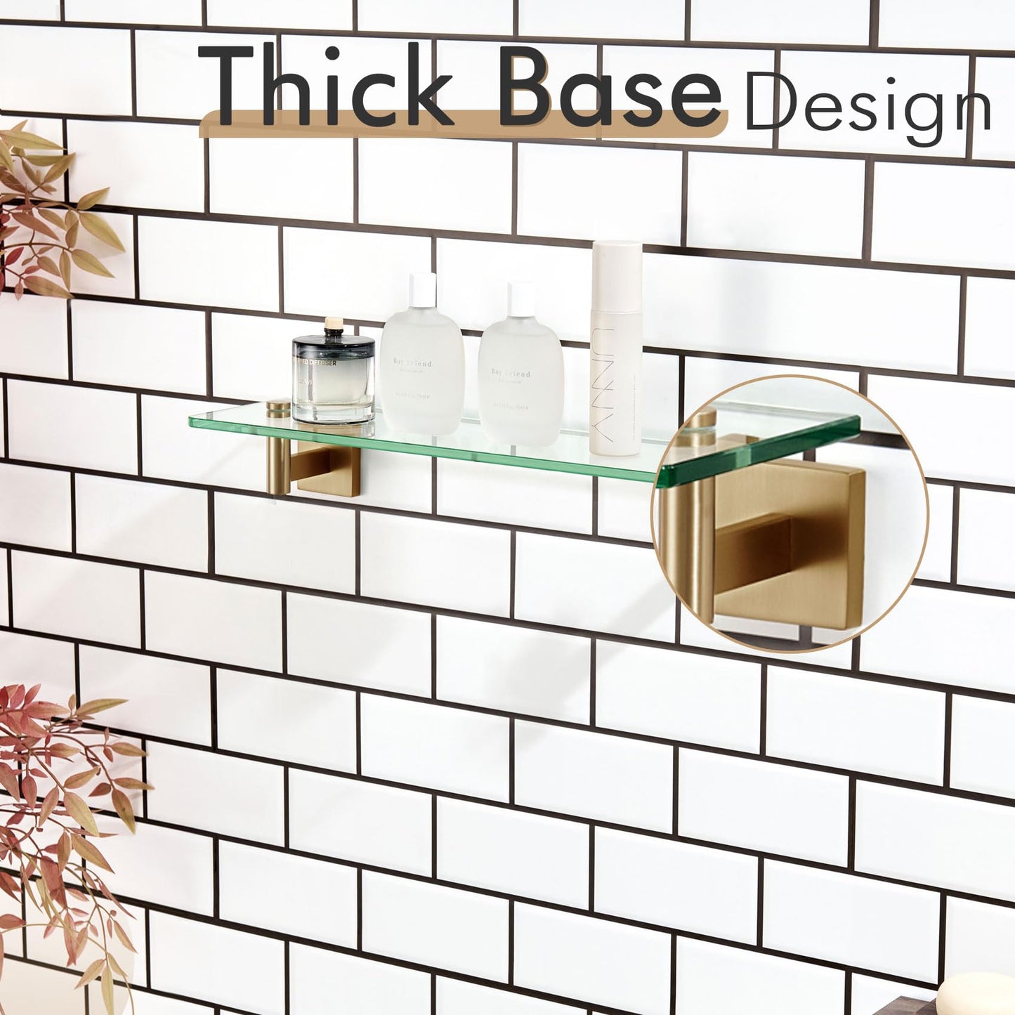 KOKOSIRI Wall Shelves Bathroom Hardware Glass Floating Shelf 12-Inch for Bedroom, Living Room, Kitchen, Hanging Rack Champagne Bronze B1105CPG-L12 BST202