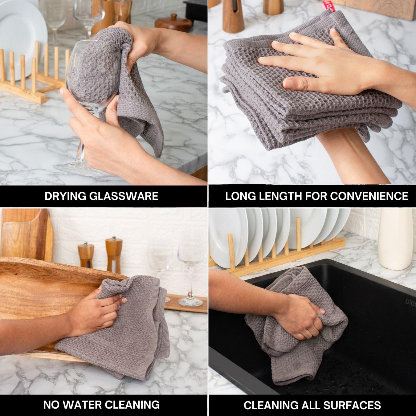 Cotton Waffle Weave Wash Cloths - Pack of 6 (12x12 Inches) | Ultra Soft, Absorbent Dish Cloths | Quick Dry, Dish Cloths & Dish Rags - Taupe/Grey (Kitchen Essentials) BST220