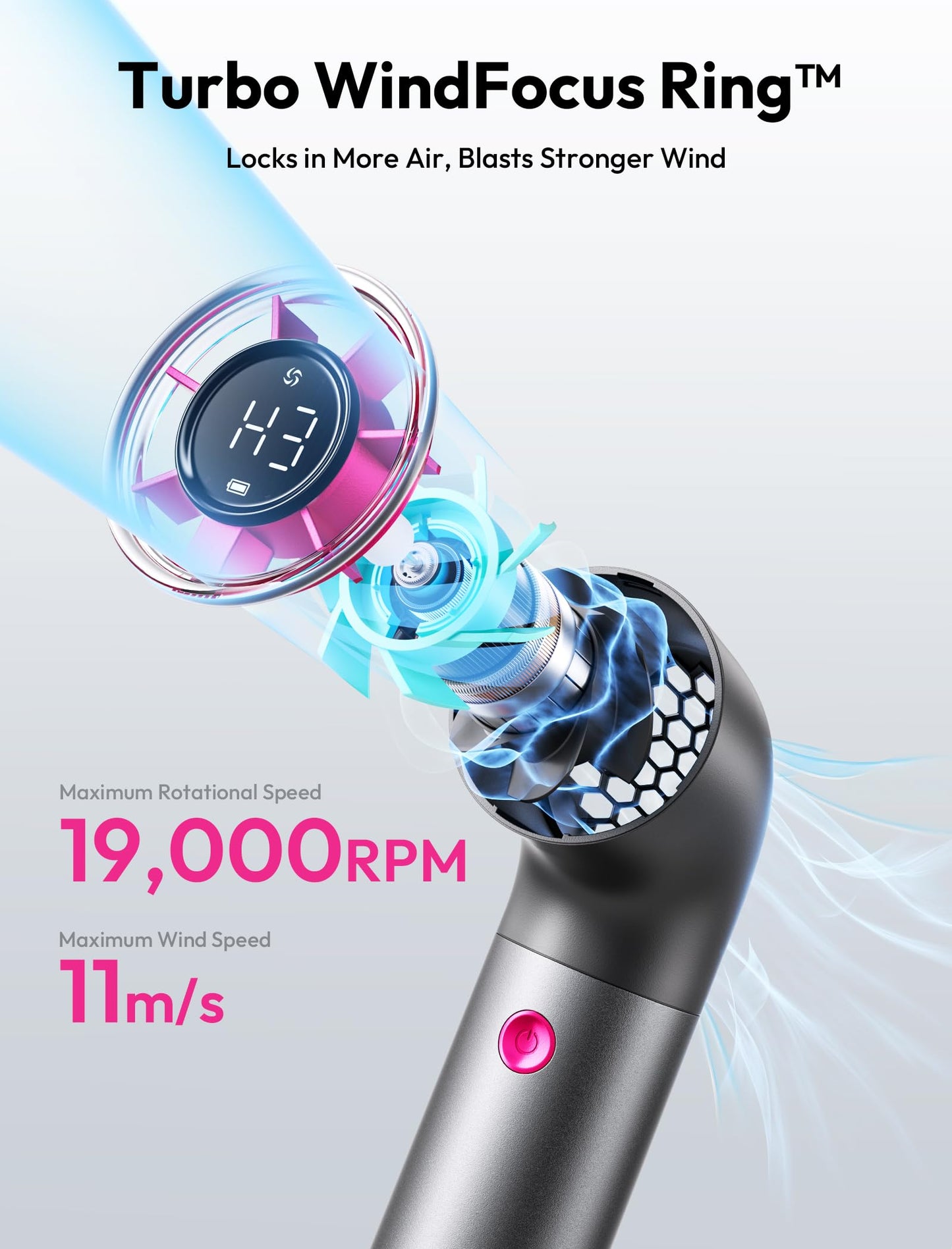 Aecooly Portable Handheld Fan, Powerful Turbo Air Tube Fan, 19000 RPM High Speed Aero Pro, 15H Max Cooling Time, 6 Speeds Aluminum Case, Mini Pocket Design, for Travel Beach Outdoor Activities -Blue WN420