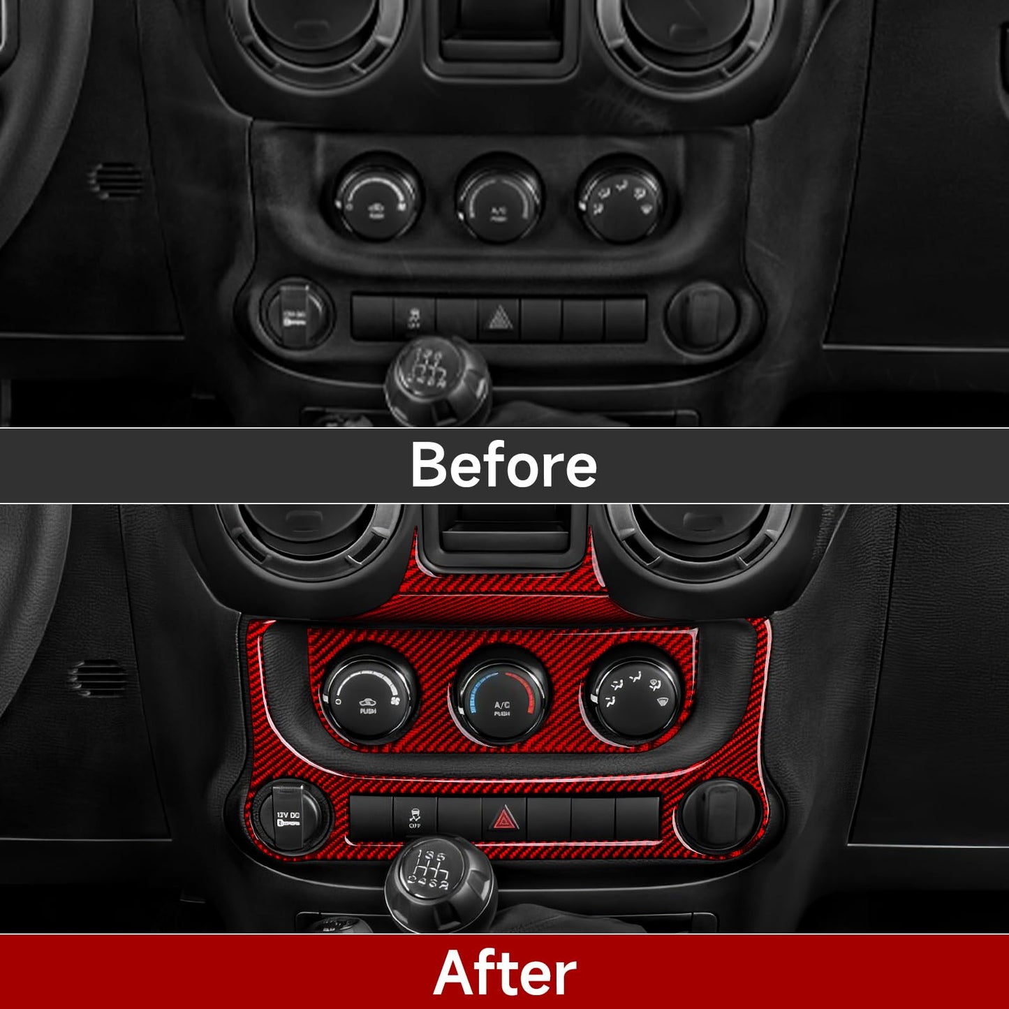 Car Gear Shift Lower Panel Sticker Carbon Fiber Decal Interior Trim Cover for Jeep Wrangler 2011 2012 2013 2014 2015 2016 2017 Accessories (Red) BST220