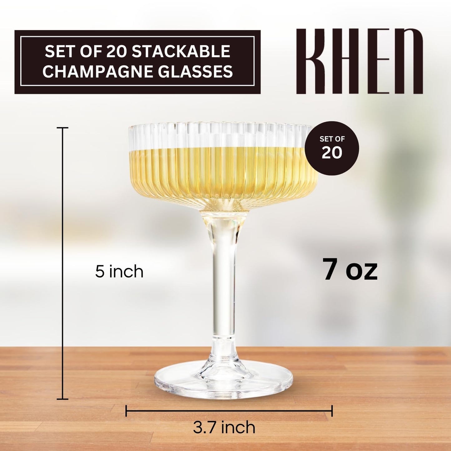 Khen Pink Peach Acrylic Ribbed Coupe Martini Champagne Cocktail Glasses, Set of 4, 8 oz Shatterproof Ripple Stemware European Style Reusable Drinkware Goblets, Indoor Outdoor Parties Weddings Bar Gift BST220