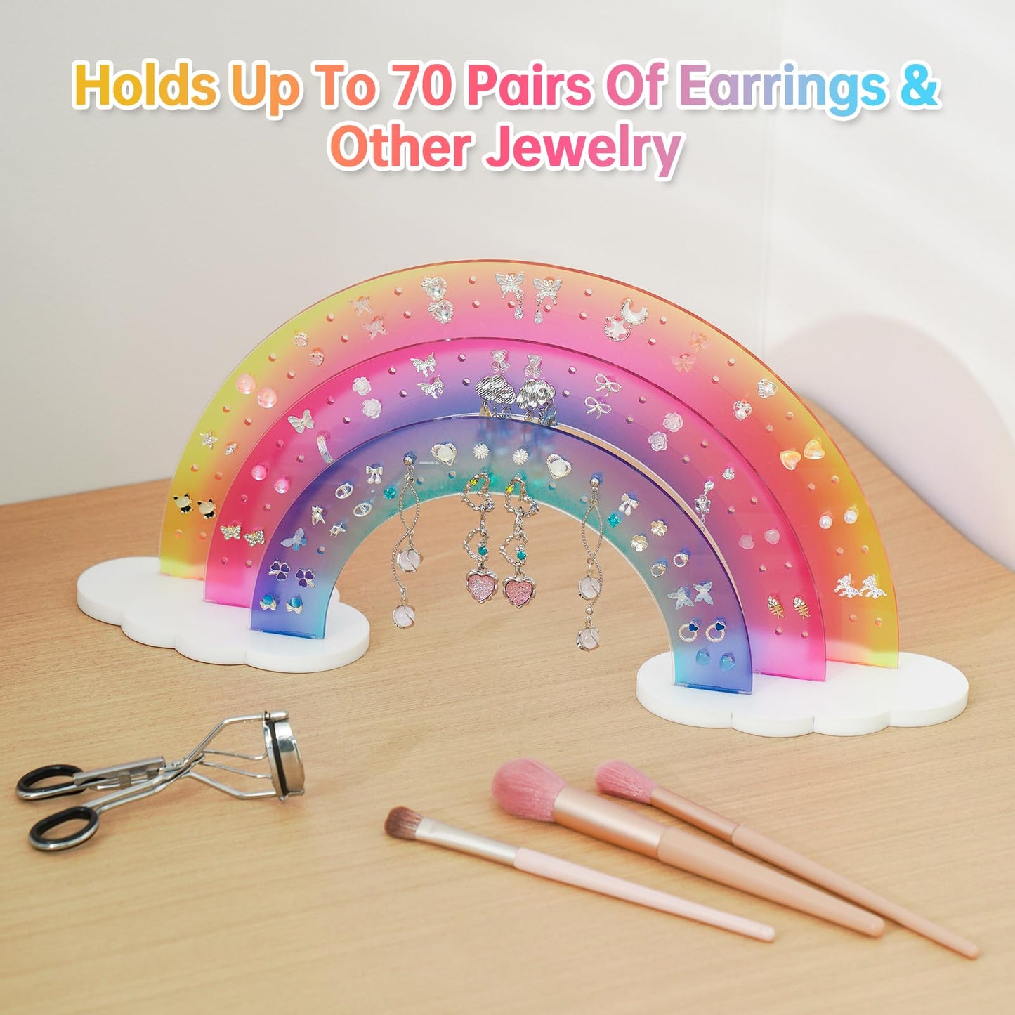 NiHome Earring Organizer Holder, 3-Tier 140 Holes Display, Iridescent | Lightweight Sturdy Fade-Resistant Vanity and Bathroom Storage Detachable Easy Assembly Travel-Friendly Design BST326H