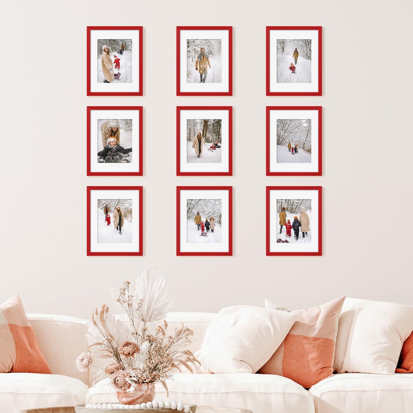 YESKAY 8x10 Picture Frame Set of 9, Display Pictures 5x7 with Mat or 8 x 10 Without Mat, Multi Photo Frames for Wall Mounting or Table Top Display, Blue BST326H