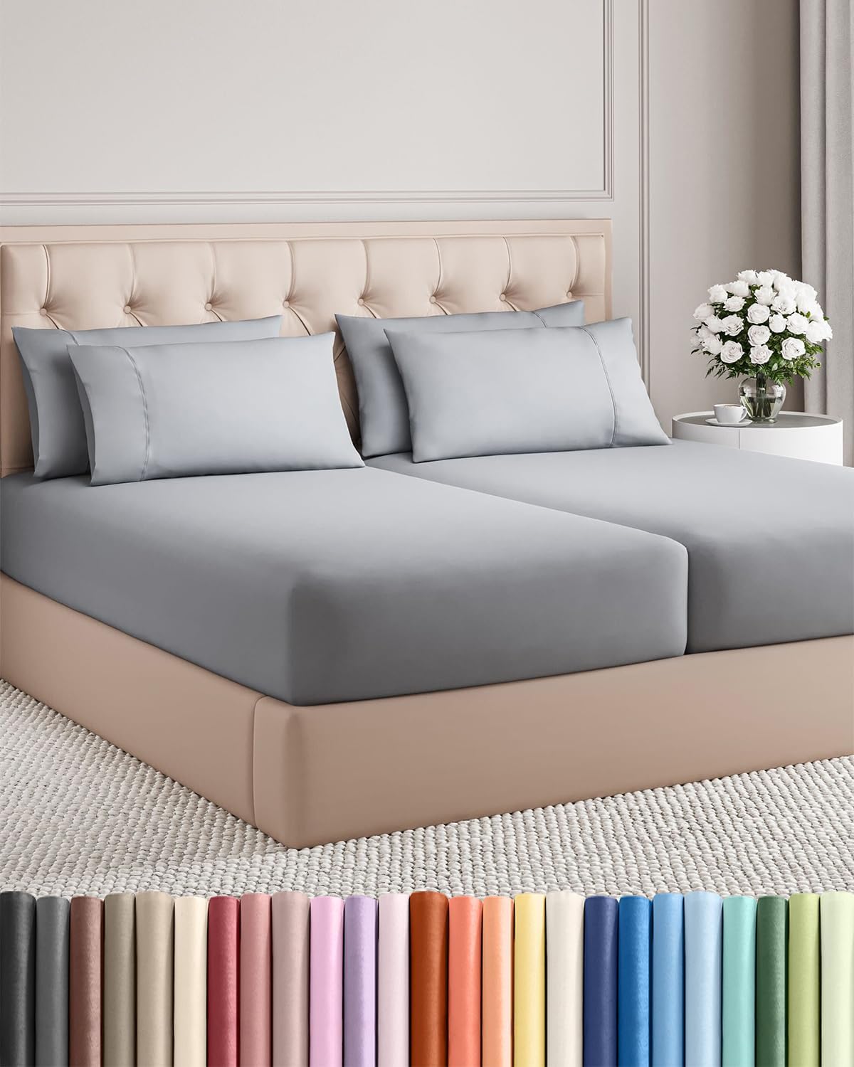 Split King 7 Piece Sheet Set - Comfy Breathable & Cooling - Soft Hotel Luxury Bedding Set with 8-16 Inch Deep Pockets - 1 Flat & 2 Fitted Sheet & 4 Pillowcases - Wrinkle Free & Easy Care - Steel Blue DD1210