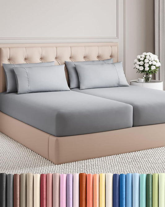 Split King 7 Piece Sheet Set - Comfy Breathable & Cooling - Soft Hotel Luxury Bedding Set with 8-16 Inch Deep Pockets - 1 Flat & 2 Fitted Sheet & 4 Pillowcases - Wrinkle Free & Easy Care - Steel Blue DD1210