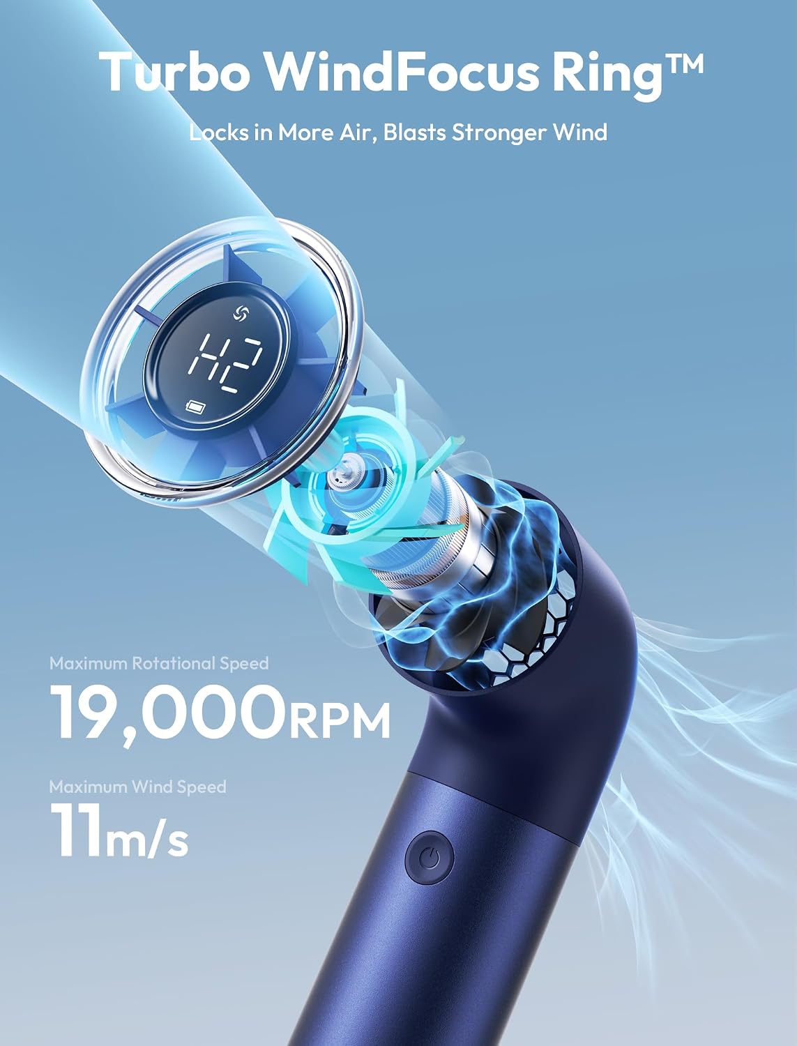 Aecooly Portable Handheld Fan, Powerful Turbo Air Tube Fan, 19000 RPM High Speed Aero Pro, 15H Max Cooling Time, 6 Speeds Aluminum Case, Mini Pocket Design, for Travel Beach Outdoor Activities -Blue WN420