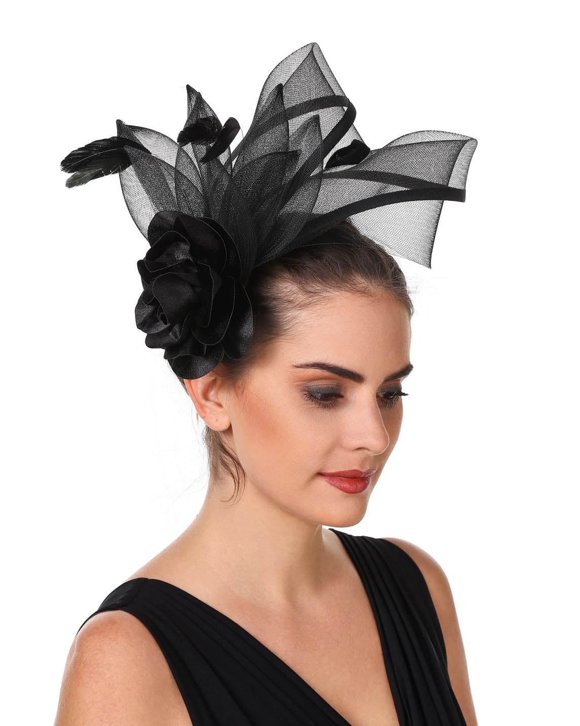 SAFERIN Fascinators Hat Flower Mesh Ribbons Feathers on a Headband and a Clip Tea Party Headwear for Girls and Women WN420