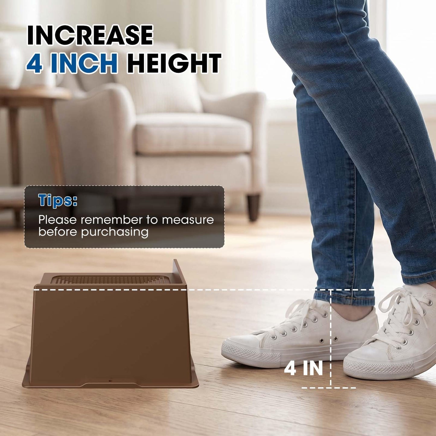 MYMULIKE Bed Risers 5 Inch Heavy Duty, Oversized Furnitures Risers 5 inch Support 6000 lbs, Bed Table Rising Blocks, Fits for Couch, Sofa, Chair, Furniture Lifts (Black 6 Pack) BST202