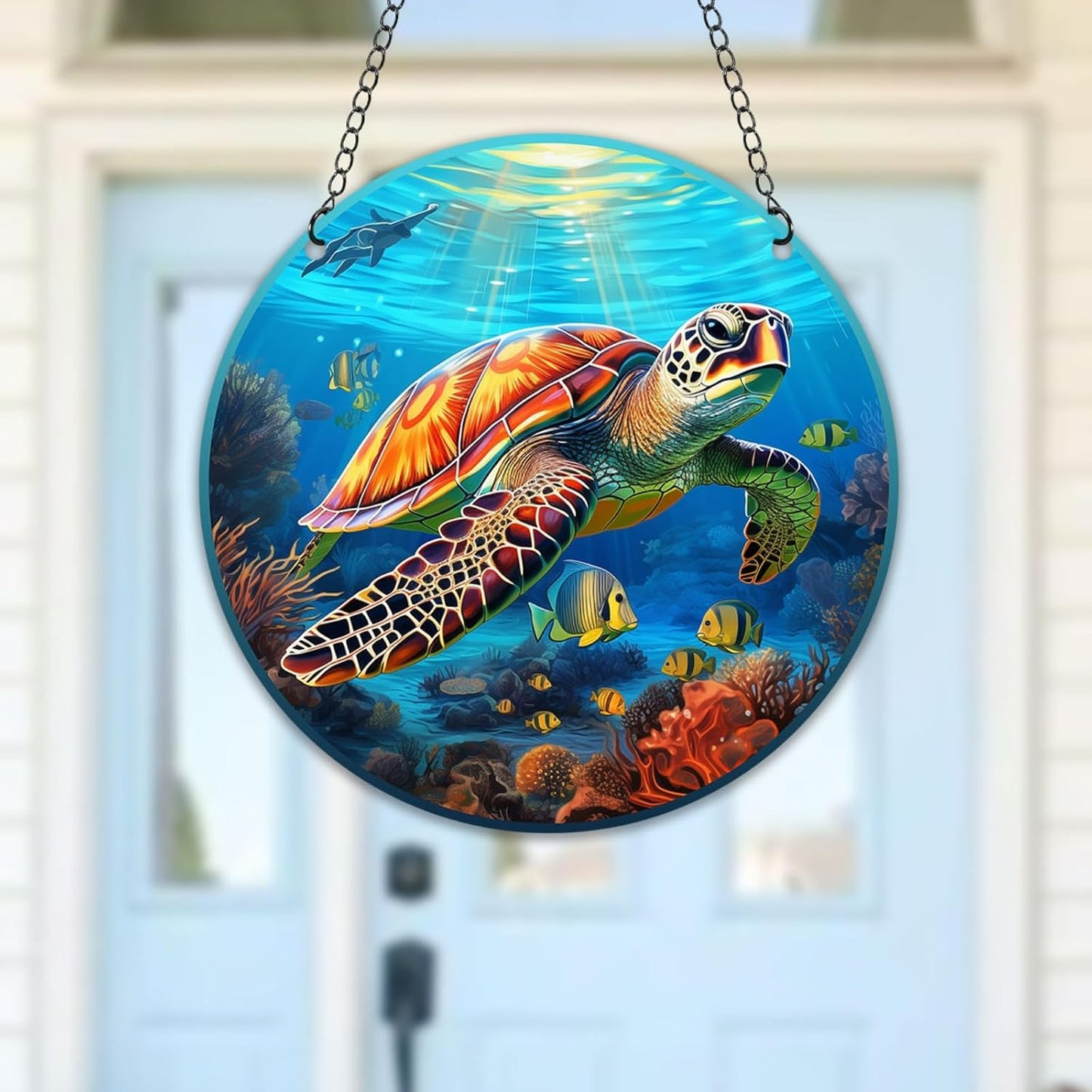HOTIYOK Sea Turtles Stained Glass Window Hangings Panels Acrylic Underwater World Marine Life Home Wall Decor for Indoor, Ideal Housewarming Gift for Mom Grandma Wife Teacher BST220