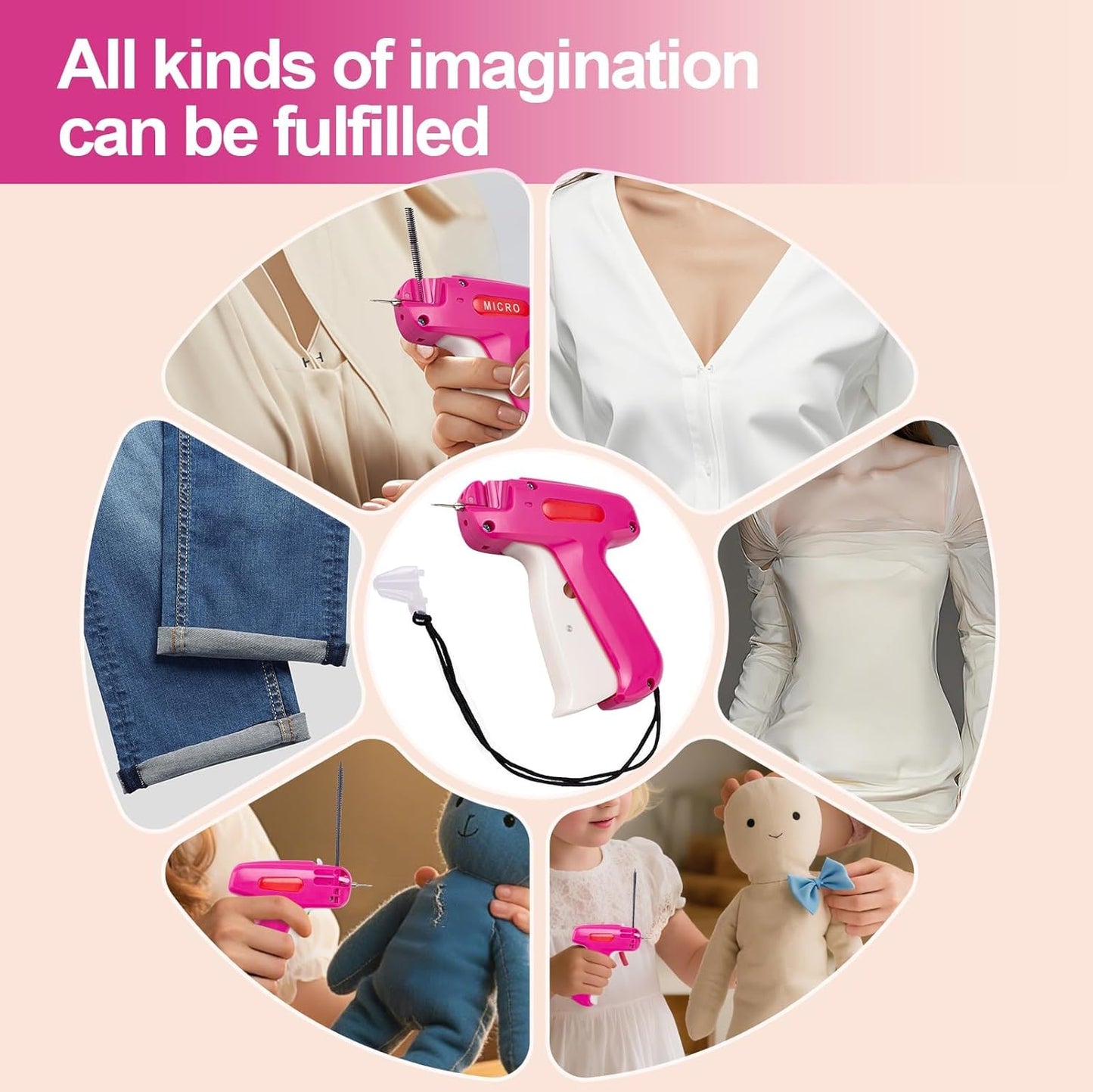Stitch Gun，Stitch Gun for Clothes，Stitch Gun with Micro Needle，Stithcy Clothing with Handheld，Includes 2 All-Steel Needles，1 Scissor，1500 Black & 1500 White Micro Fasteners，Easy to Play or Use (2800)