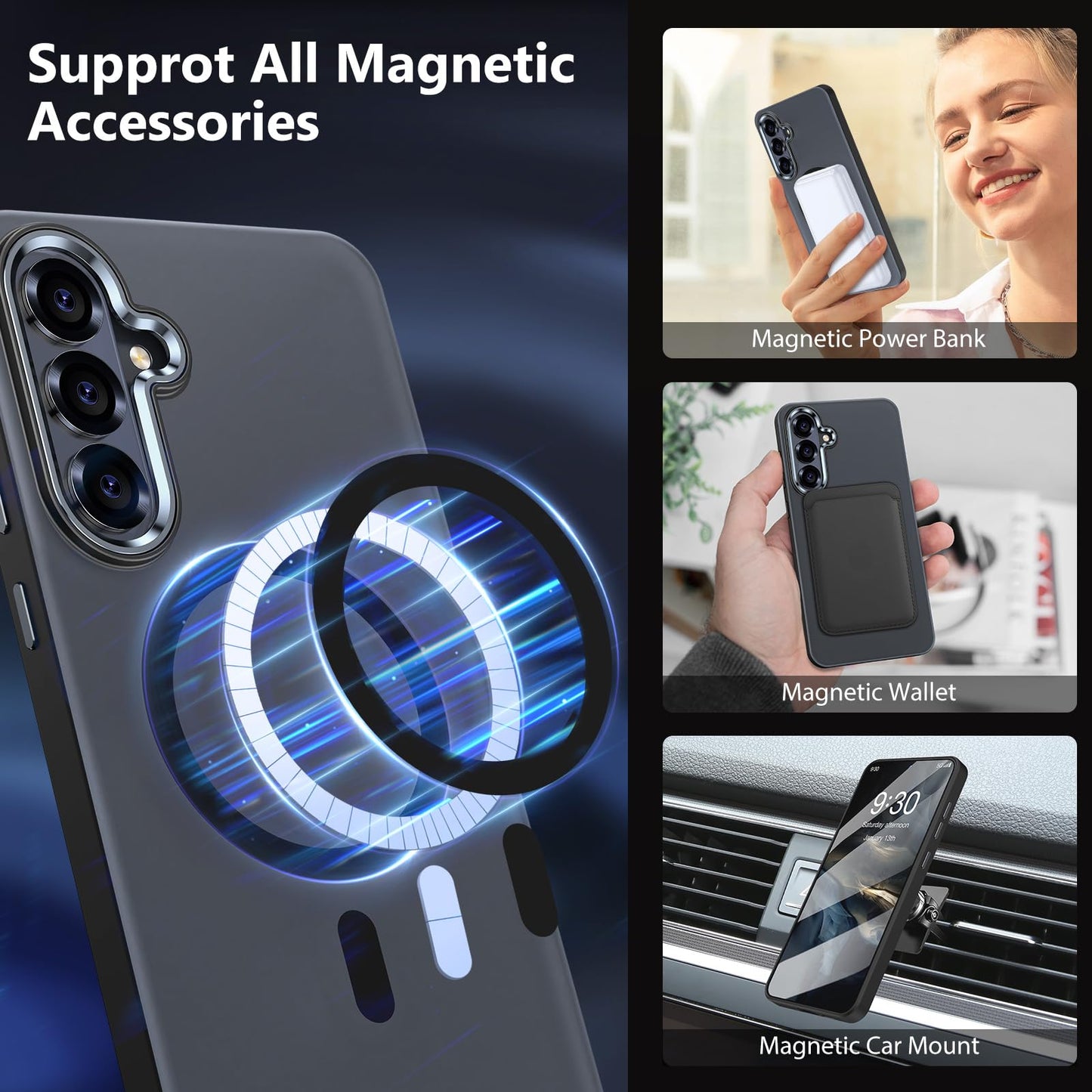MATEPROX Magnetic Design for Samsung Galaxy S24 Plus Case, Stylish Slim an-ti Yellow Translucent Matte Shockproof Protective Cover for S 24+ 6.7'' 2024-Titanium Gray WN420