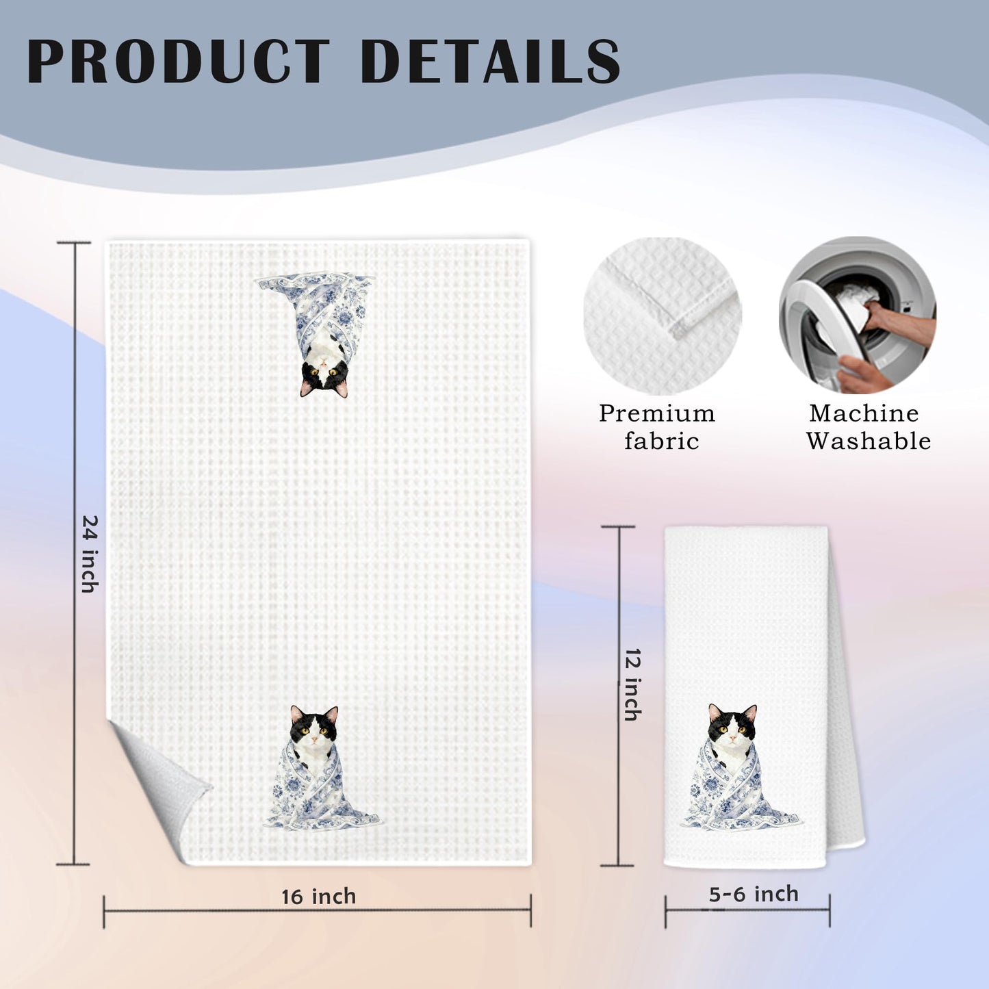 Blue and White Chinoiserie Orange Cat Bathroom Hand Towels, Orange Cat Gifts, Funny Oriental Kitty Decorative Hand Towels Bathroom Restroom Washroom Yoga Spa Zen Decor, 16x24 Inch BST326L