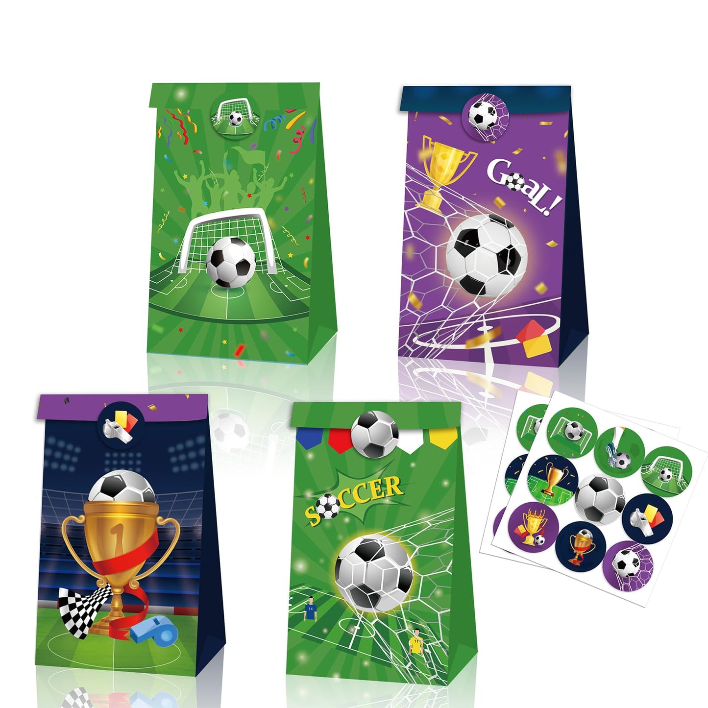 Qpout Soccer Goodie Bags Party Pack - 12 Snack Bags With Sealing Stickers for Kids Teams & Birthdays - Black & White BST326L