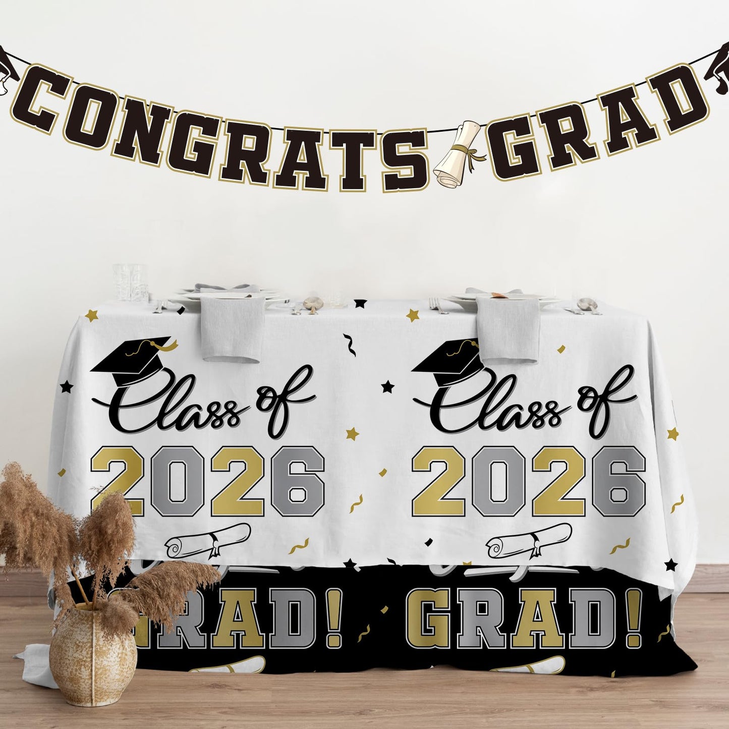 Gatherfun 2026 Graduation Decorations : 2-Pack Congrats Grad Disposable Tablecovers - Class of 2026 Red Themed Table Cloths, for Graduation Party Supplies & Graduation Backdrop, 54" X 108" BST326L