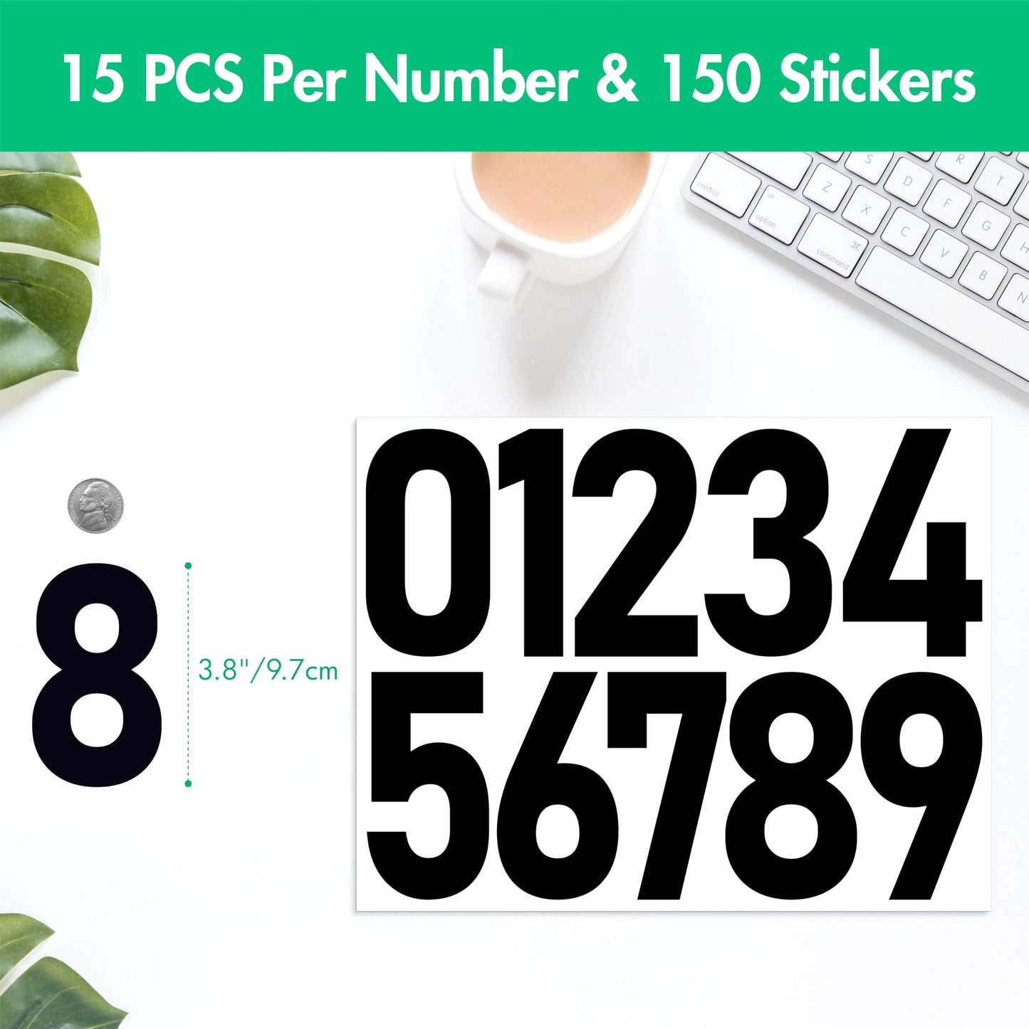 300 PCS Number Stickers, 2” Waterproof Vinyl Number Stickers Consecutive Number 0-9 Labels Self-Adhesive Without Residue Left for Office, Classroom, Indoor, Boxes, Storage (15 Sheets, White) BST220