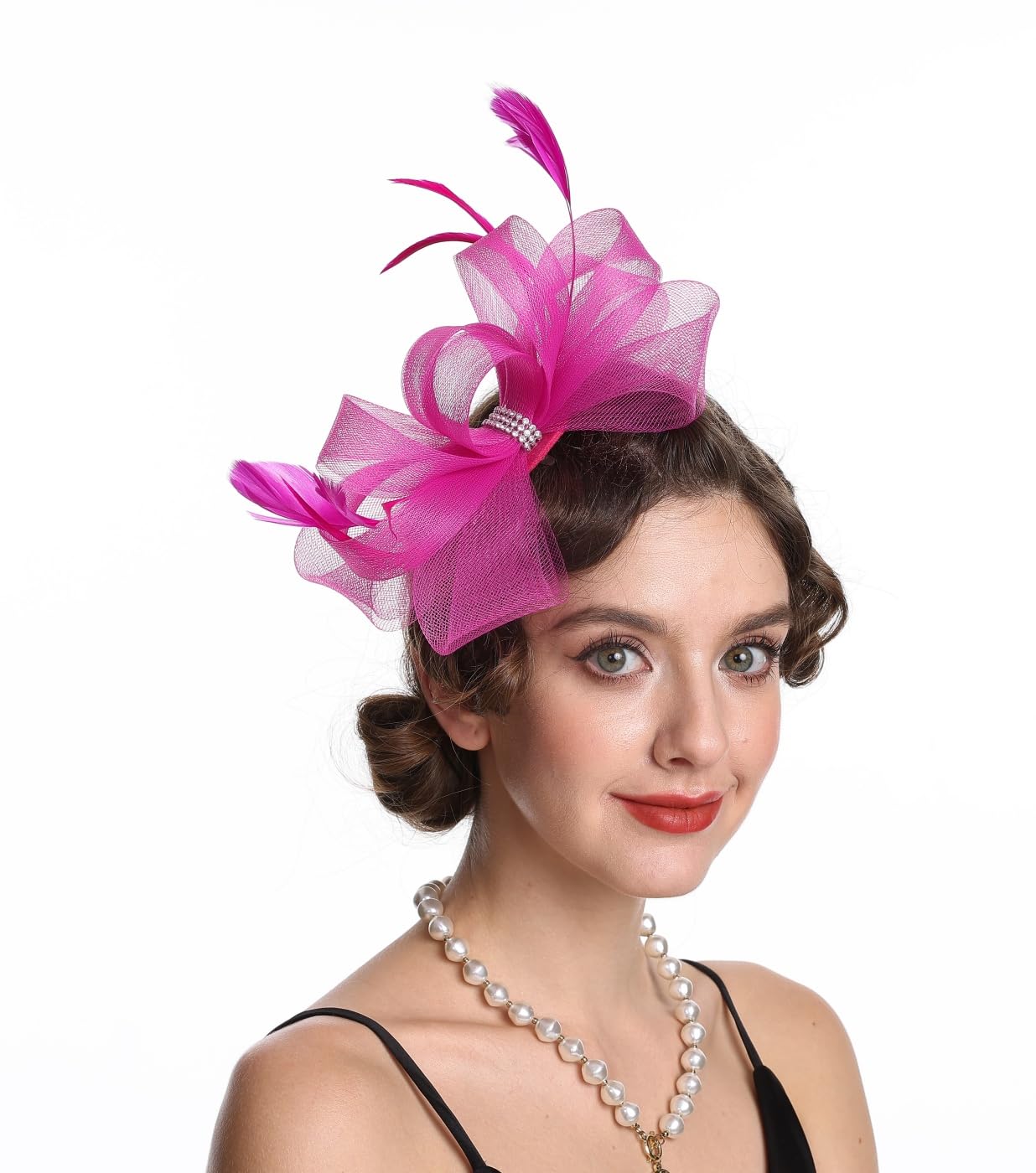 SAFERIN Elegant Women's Fascinator Hat with Veil and Feather Hair Clip Headpiece for Weddings Tea Party WN420