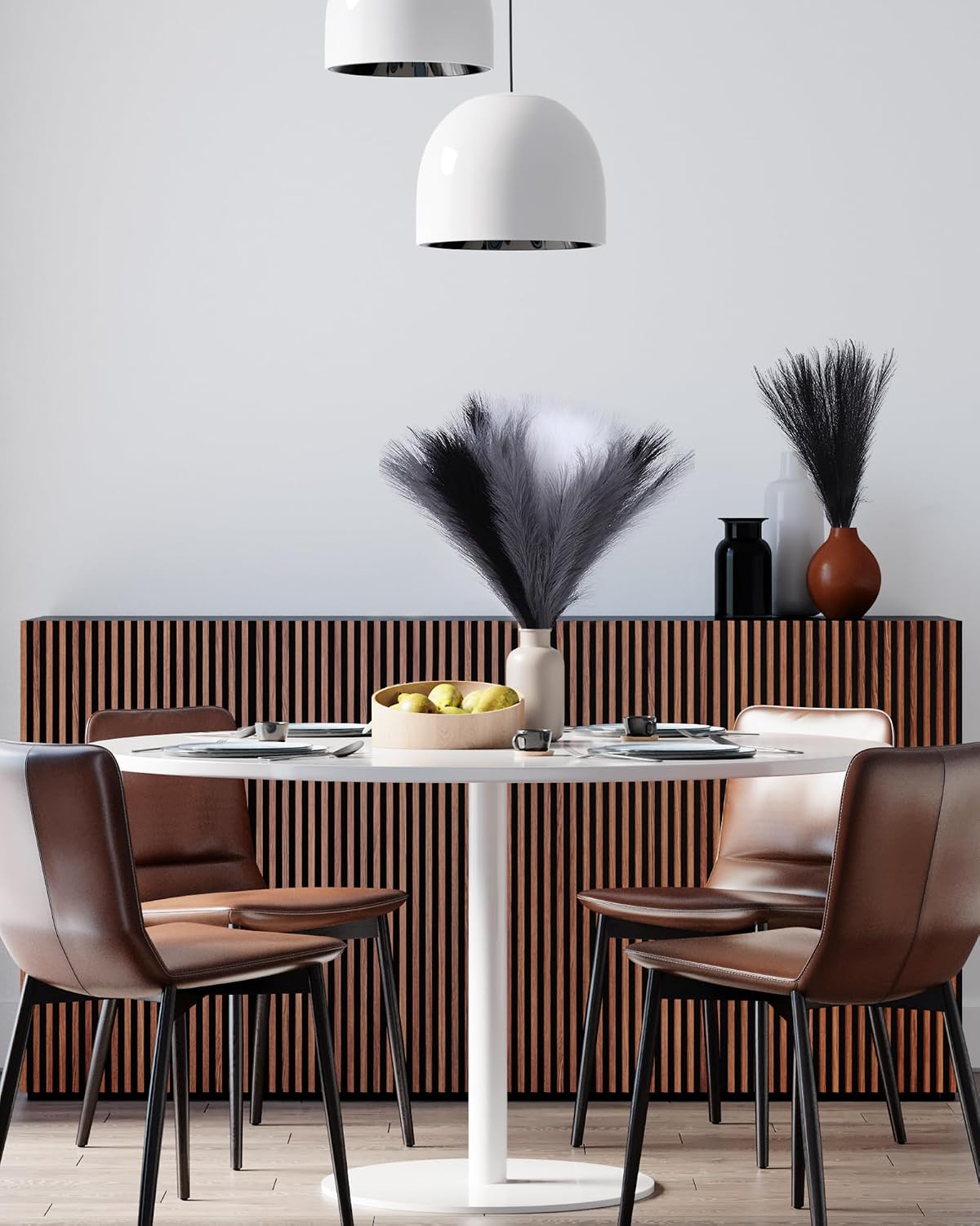 Black Pampas Grass Decor, 17.7 Inch 6pcs for Home Wedding Party, Small Vase | Artificial Pampas Grass in Fluffy Grey and White Short Stems, Durable No Shedding, Vase Filler for Table Centerpieces BST202