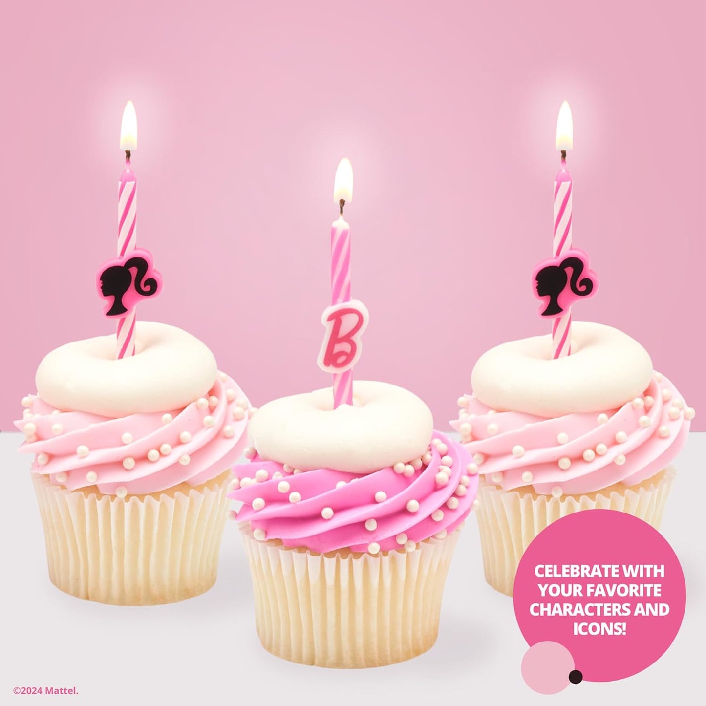 Barbie™ Birthday Cake Candles | 6 Birthday Candles for Cake Decorations, Pink Stripe Candles, Cake Toppers for Barbie Party WN420