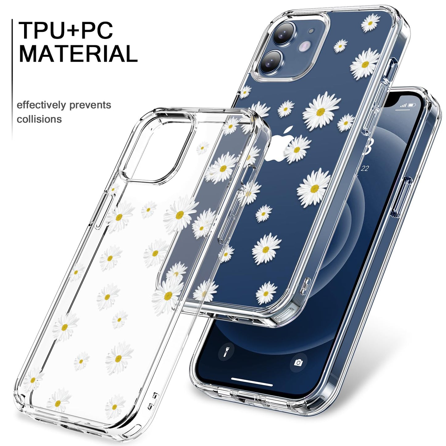 bicol for iPhone 12 Pro Max Case with Screen Protector and Camera Lens Protector - Fashionable Flower Floral Designs for Women Girls - Shockproof Acrylic Clear Phone Cover 6.7" - Blooming Flowers WN420